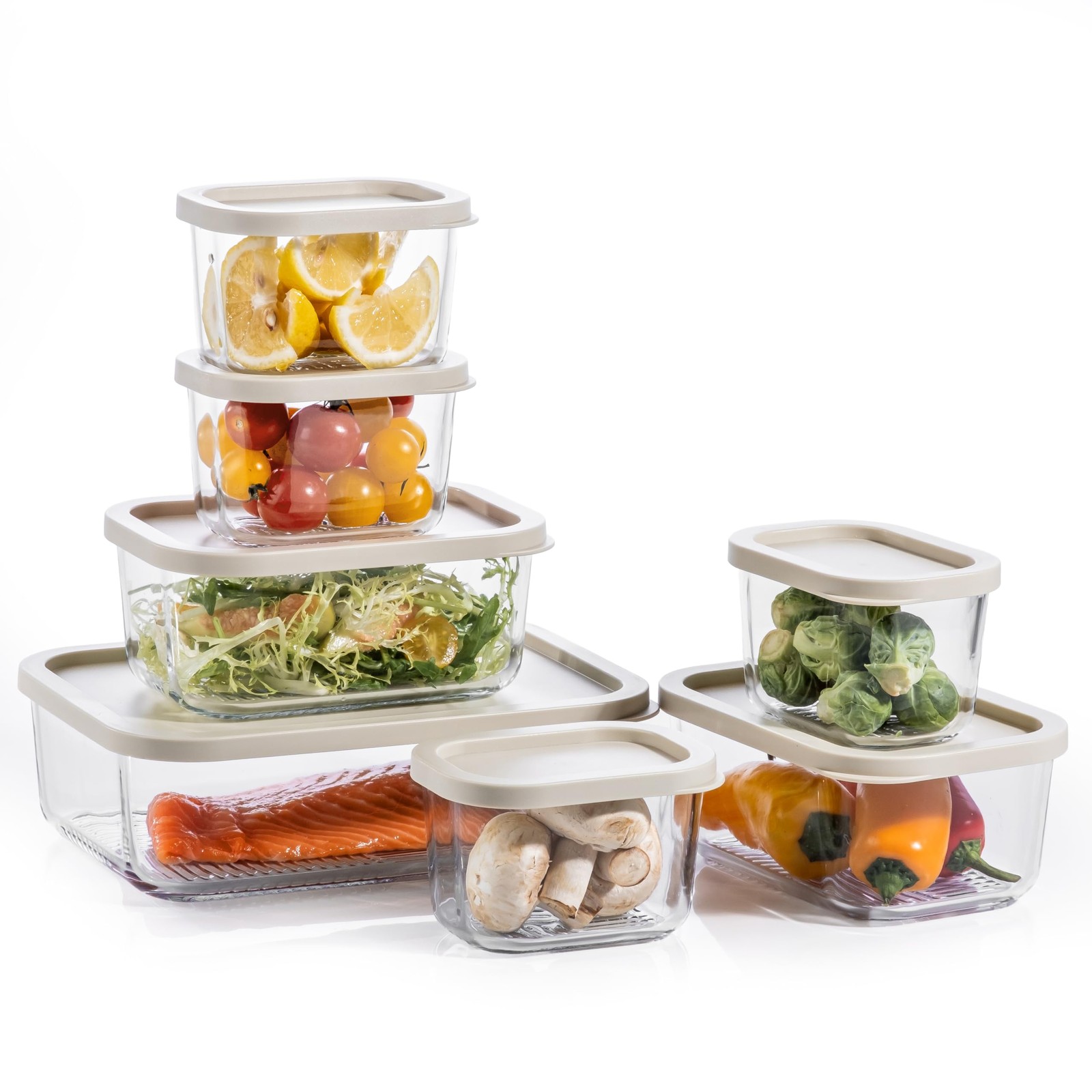 KEMETHY 7 Pack Glass Food Storage Containers with Lids,Stackable BPA Free Gla…
