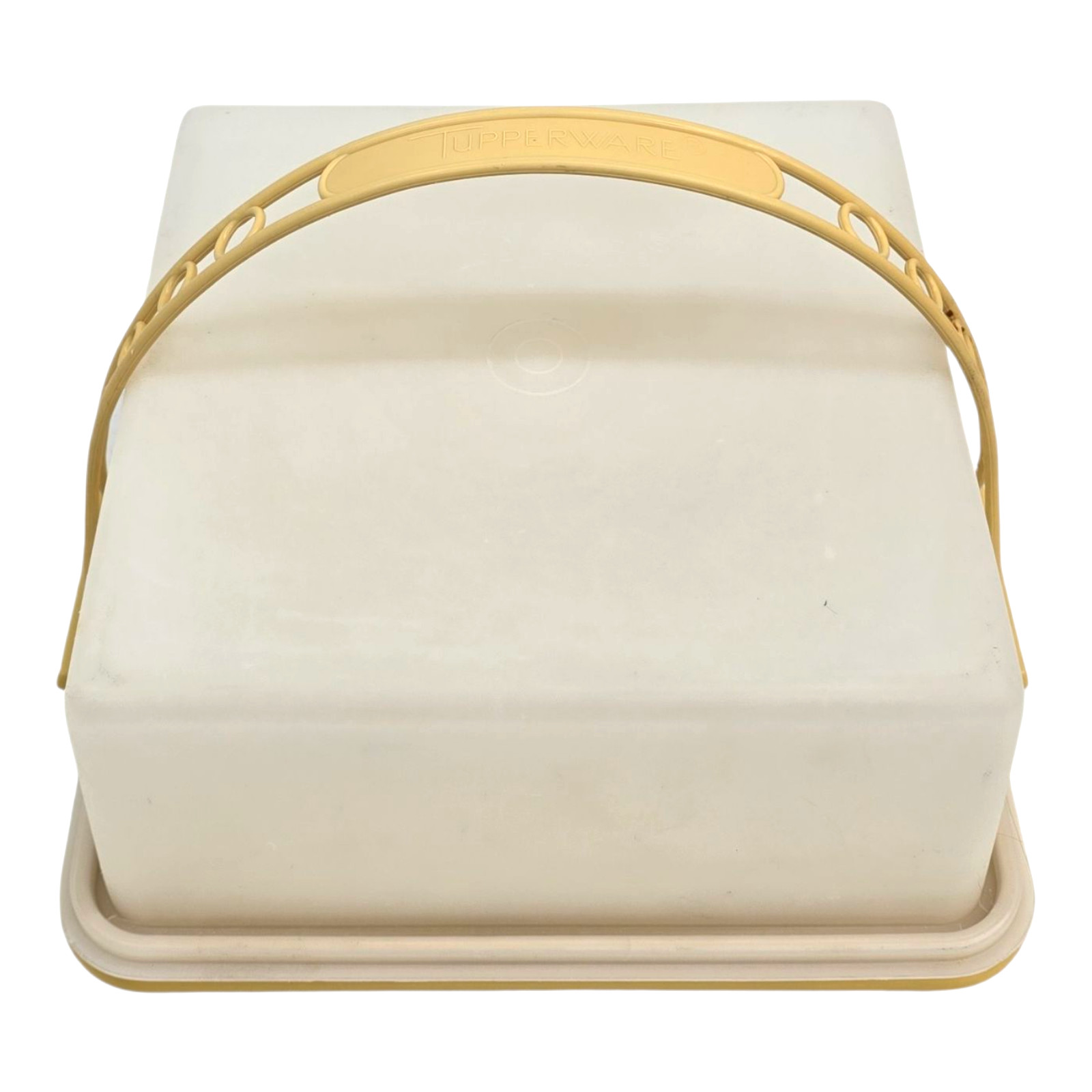 Tupperware 1241-1 Vintage 11.5″ Square Sheet Cake Carrier w/ Handle Yellow White