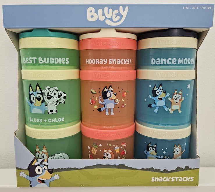 Bluey ~ Whiskware 3 snack Stacks ~ BPA and Phthalate-free Dishwasher Safe