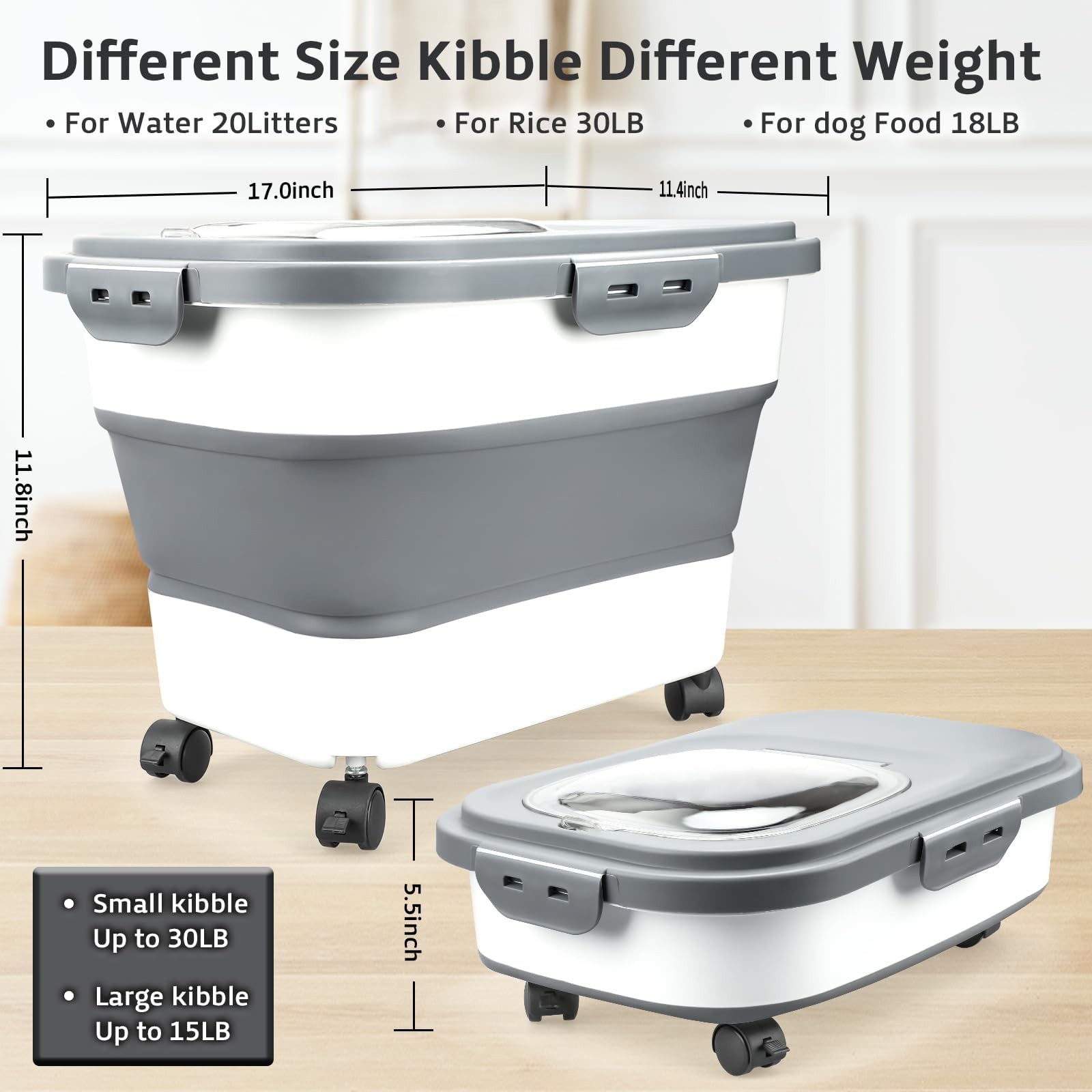 Komzon Rice Storage Containers, Collapsible 20 to 30Lbs Food Storage Bin Disp…