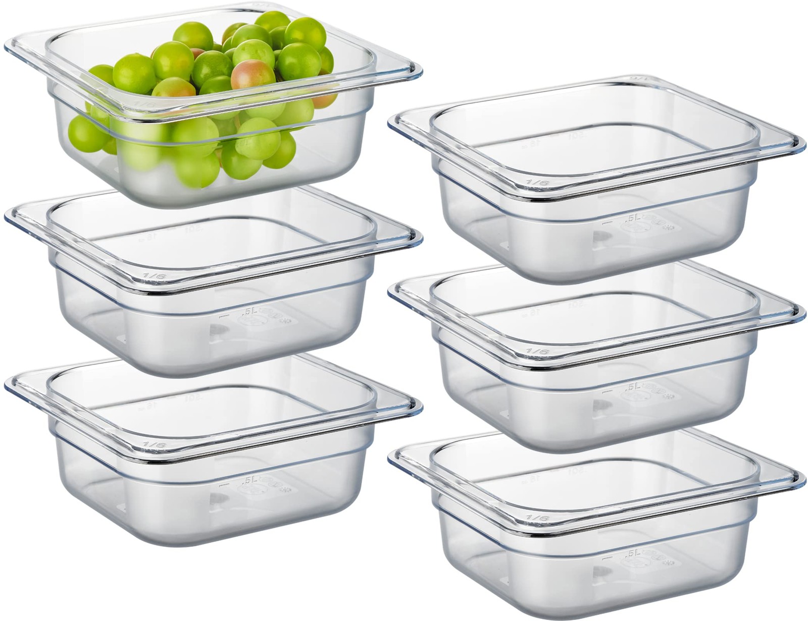 6 PCS NSF Food Pans 1/6 Size 2 1/2 Inch Deep Commercial Clear Plastic