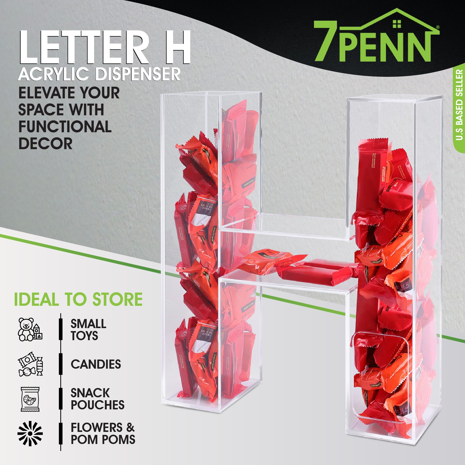 7Penn Acrylic Boxes Letter H Shaped Candy Decor for Wedding Dessert Decoration