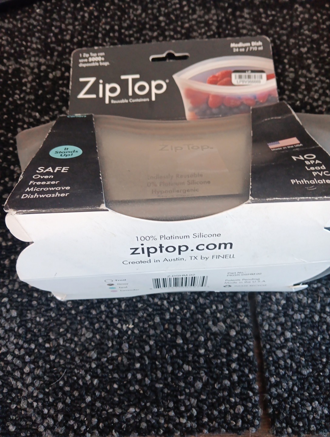 NEW Zip Top Reusable Containers – 1 Medium Dish 24 Oz Gray Color NIP Freeship