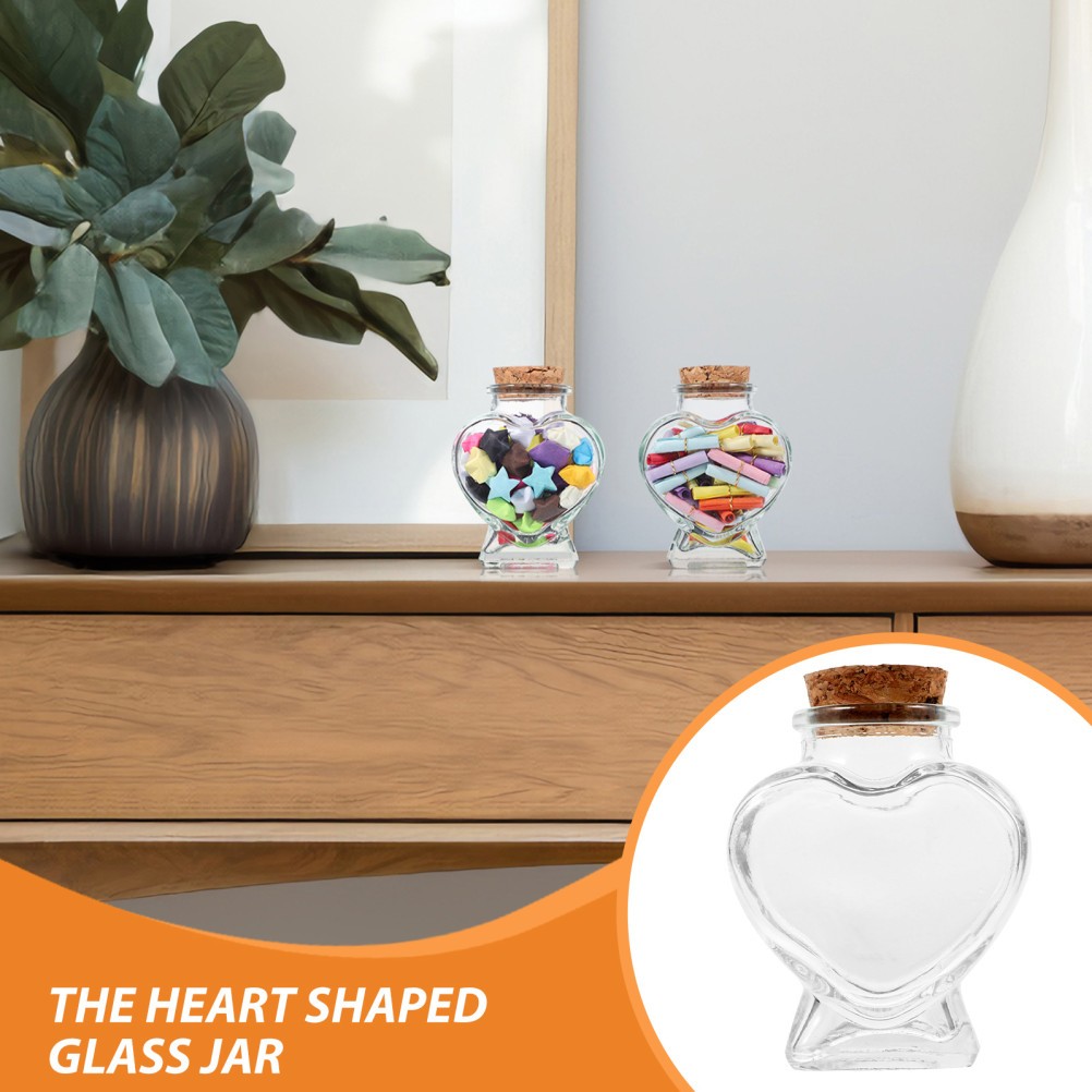 12 Pcs Mini Heart-shaped Wishing Bottle Glass Jar with Cork Clear Bottles