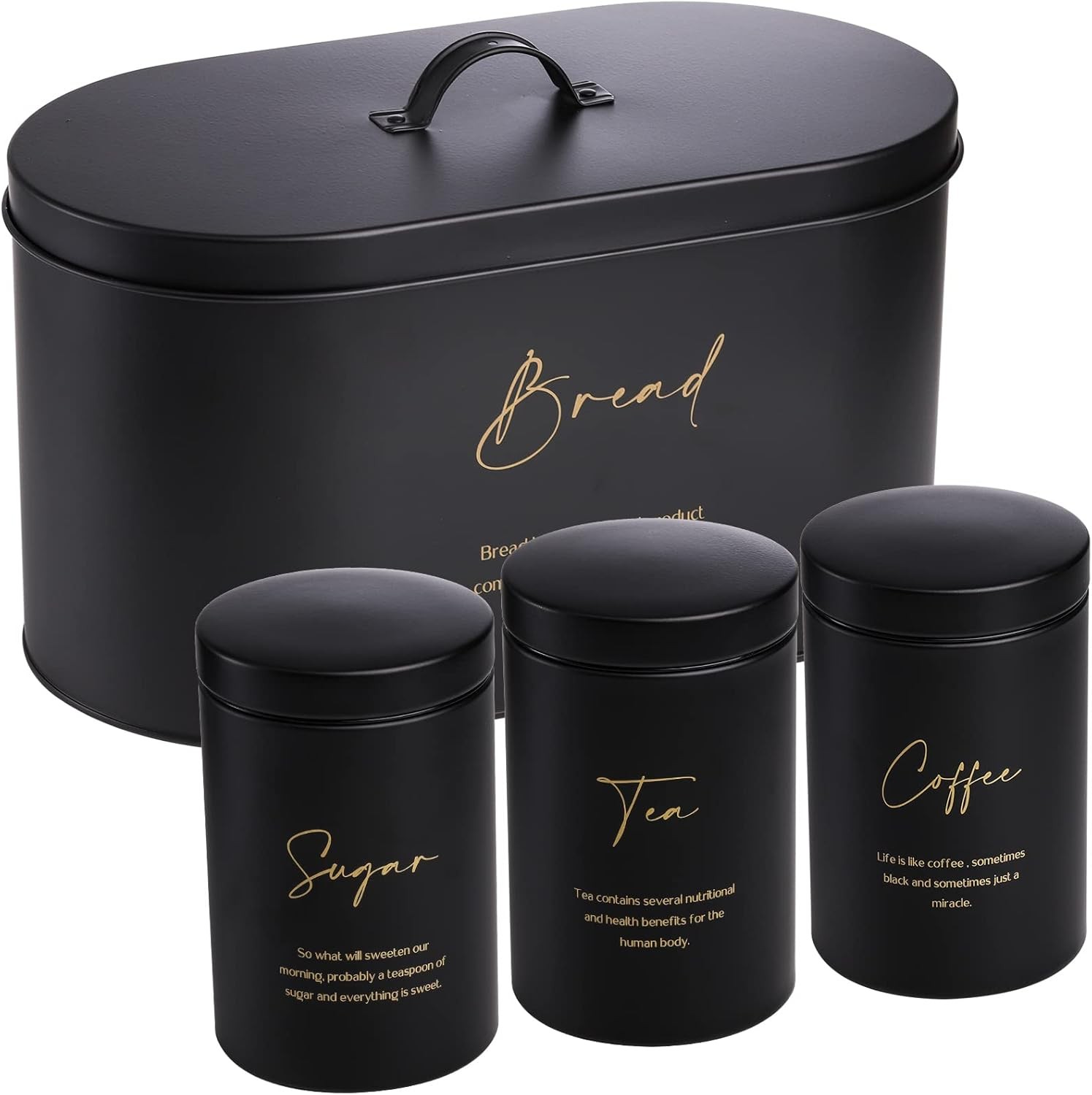 Set of 4 Bread Box and Canister Set for Kitchen Countertop, Metal Bread Bin