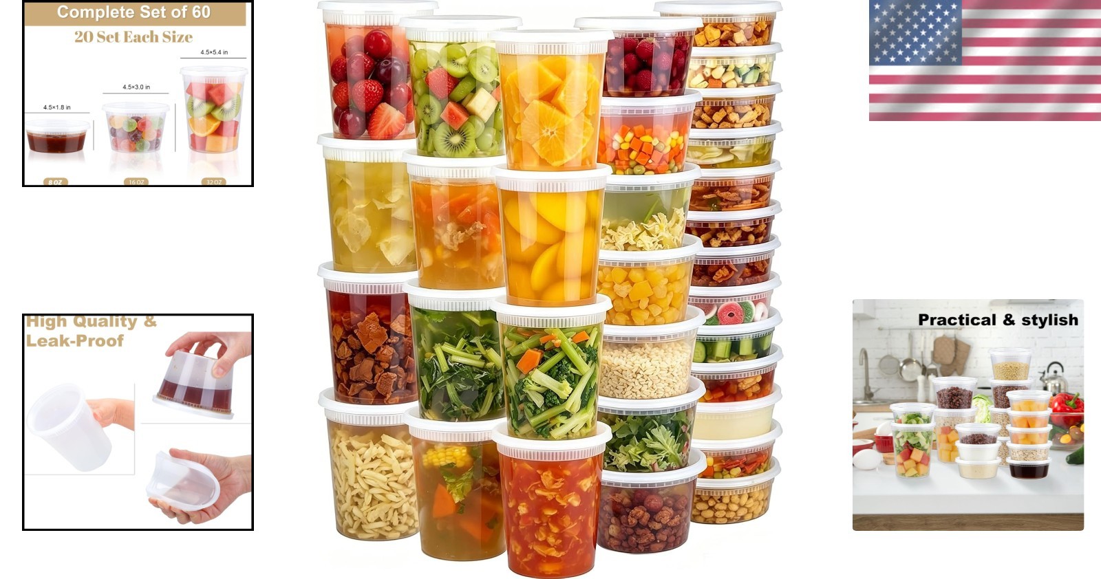 60 Piece Deli Container Set with Lids: Leak-Proof & Microwave Safe Food Storage