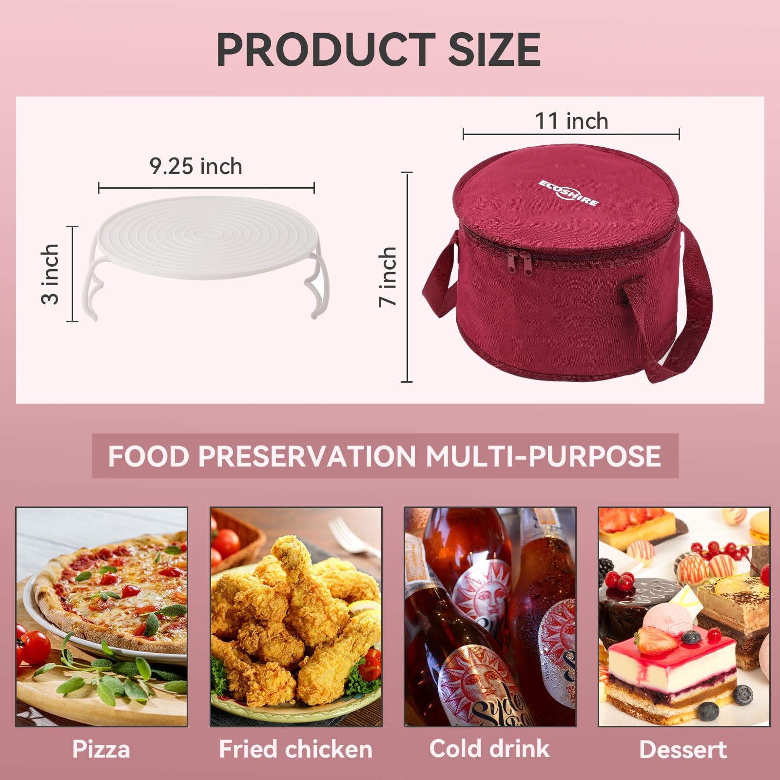 2-Piece Round Pie Carrier Set, 11×7 Insulated Casserole, Lid, Handle, Thermal