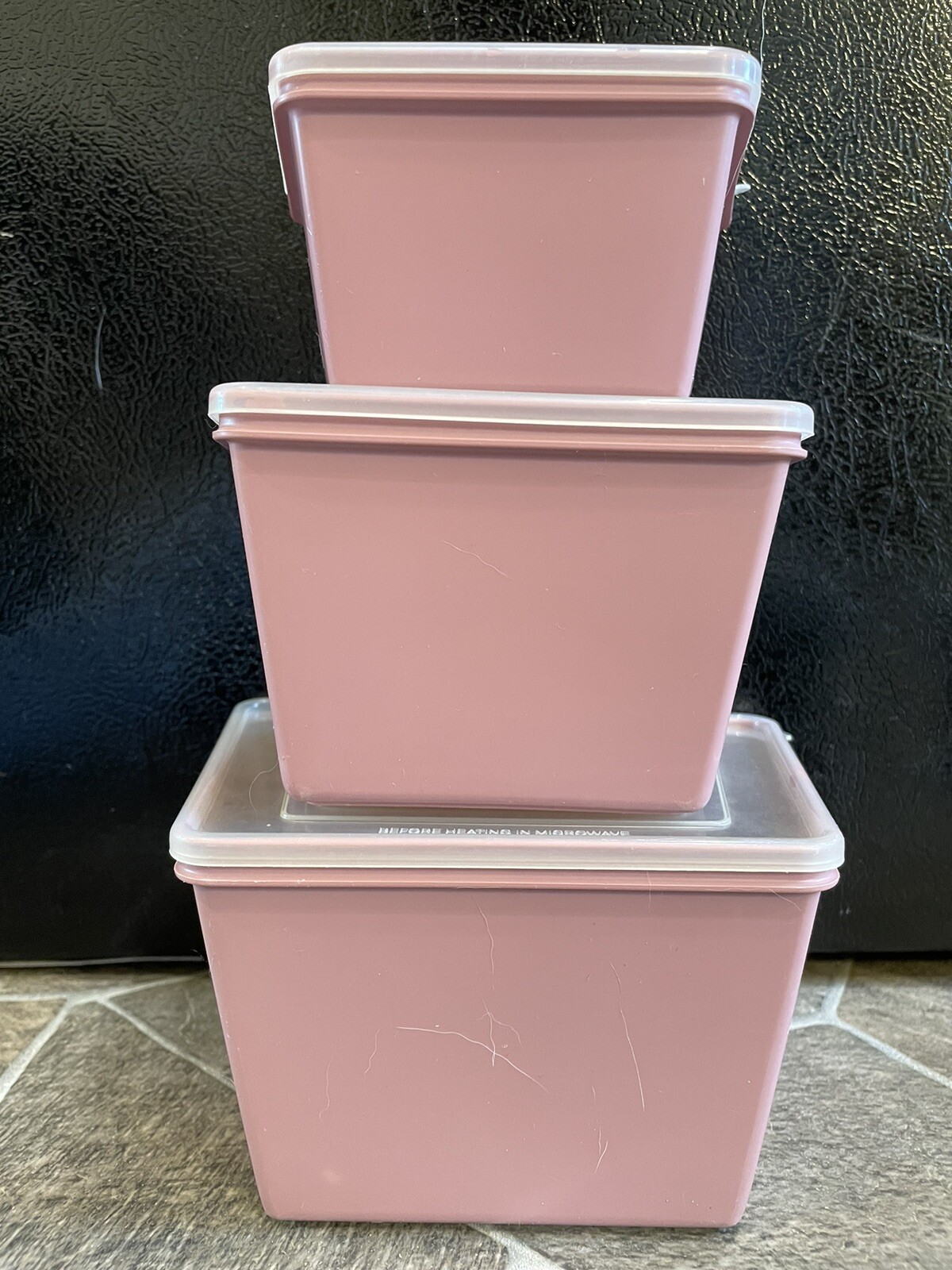 3 Pink EKCO Stor-Mates PLASTIC CONTAINERS 2 4 6 Cup W Lids VINTAGE Rectangle