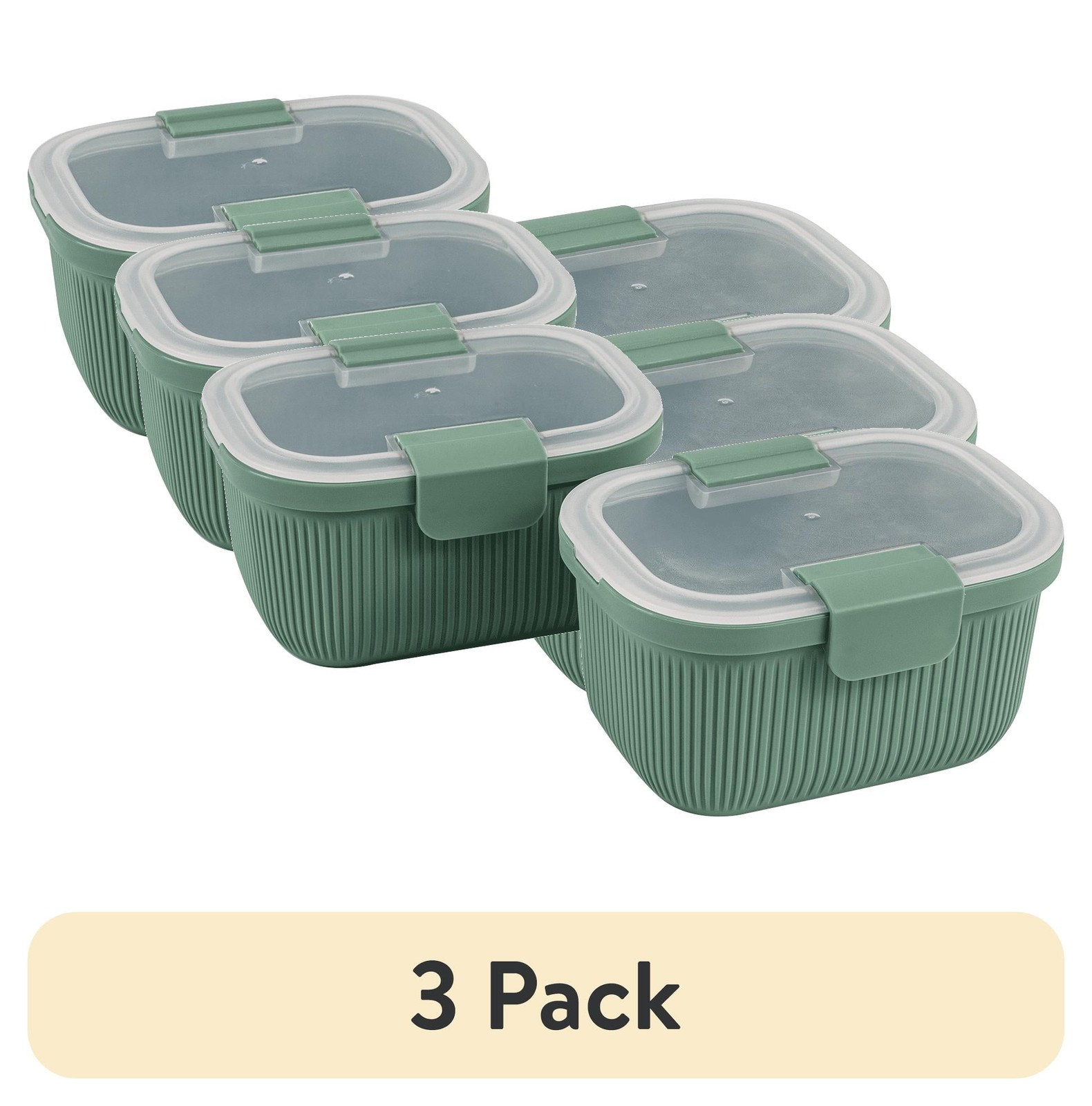 (3 pack) Food Storage Snack Container, Rectangle, Green, 19oz Capacity