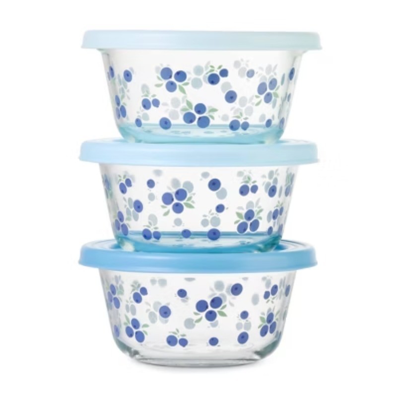 2c Glass Set with Body Decal Food Storage Containers Blue Blueberries