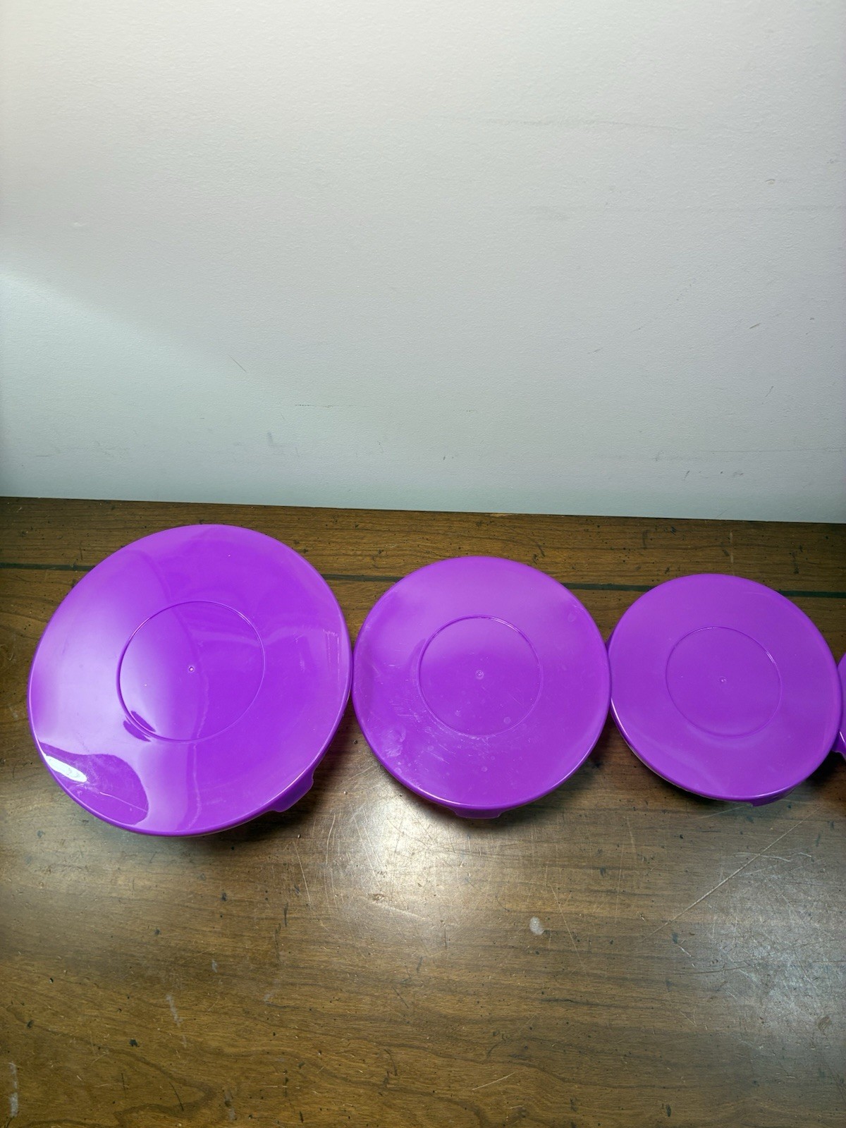 Vintage Durable Imperial 10p Nesting Glass Bowl Set w/ Purple Lids Floral Design