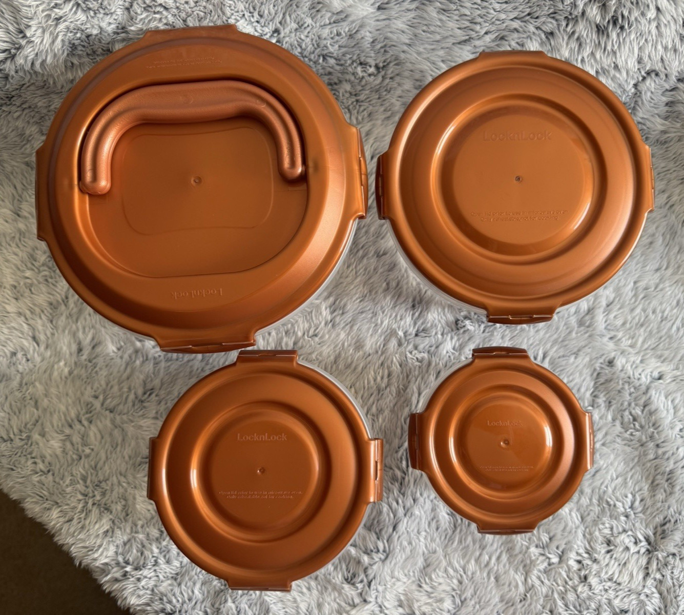 LocknLock 4 Piece Nestable Round Storage Set COPPER largestw/handle NEW