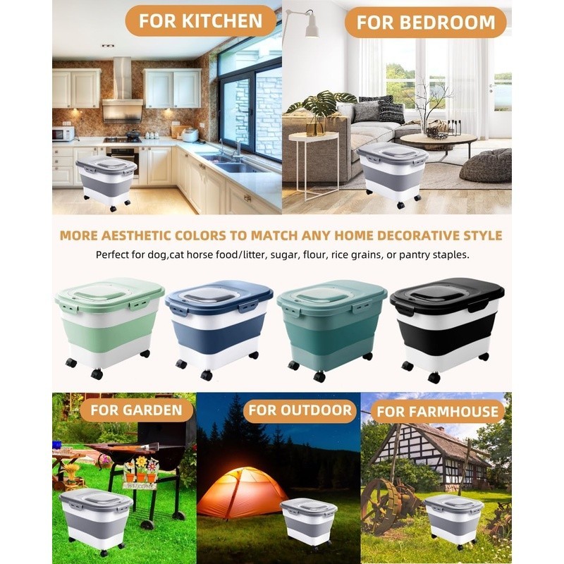 Extra-Large Airtight Food Storage Container W/ Wheels & Scoop Rice Pet Food New