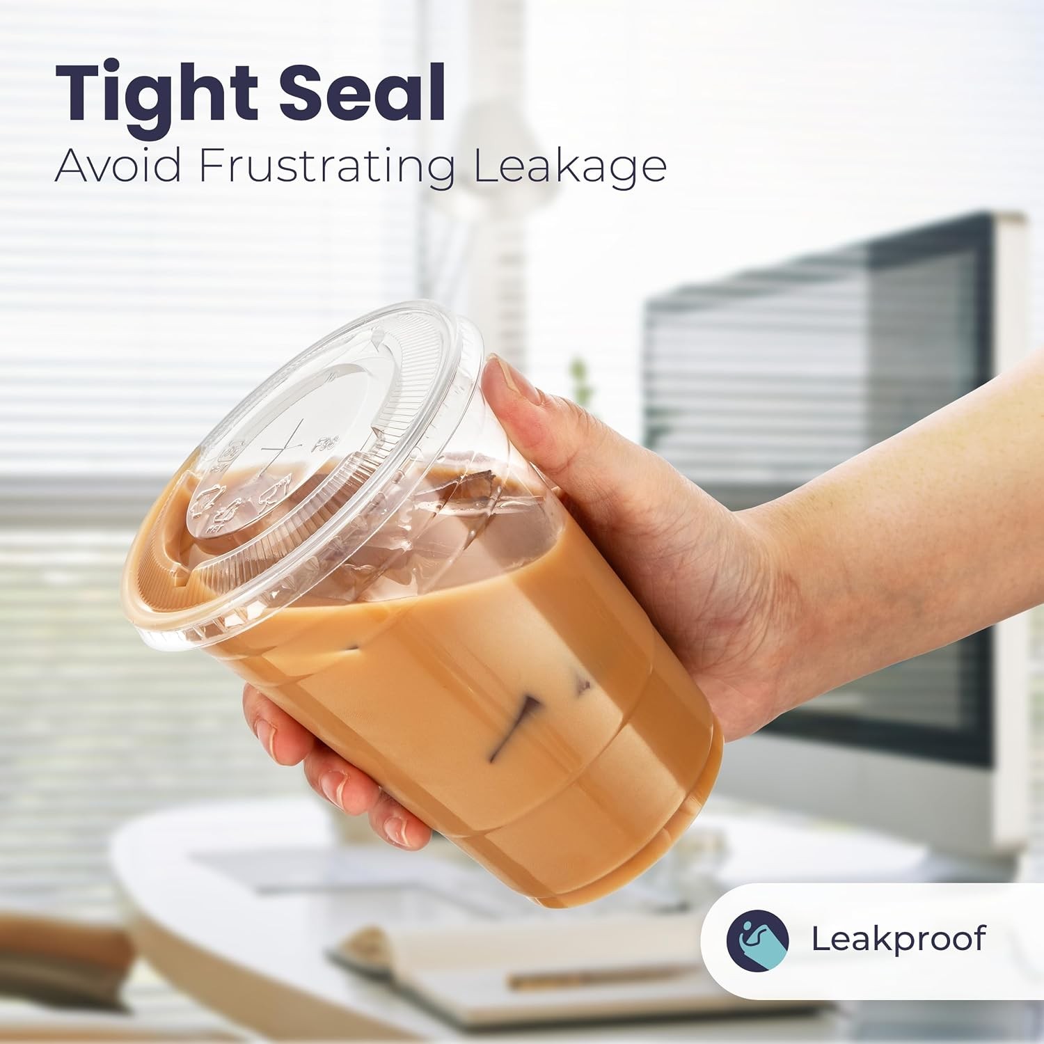 100 Pack 32 oz Clear Plastic Cups with Flat Lids, Disposable Iced Coffee Cups,