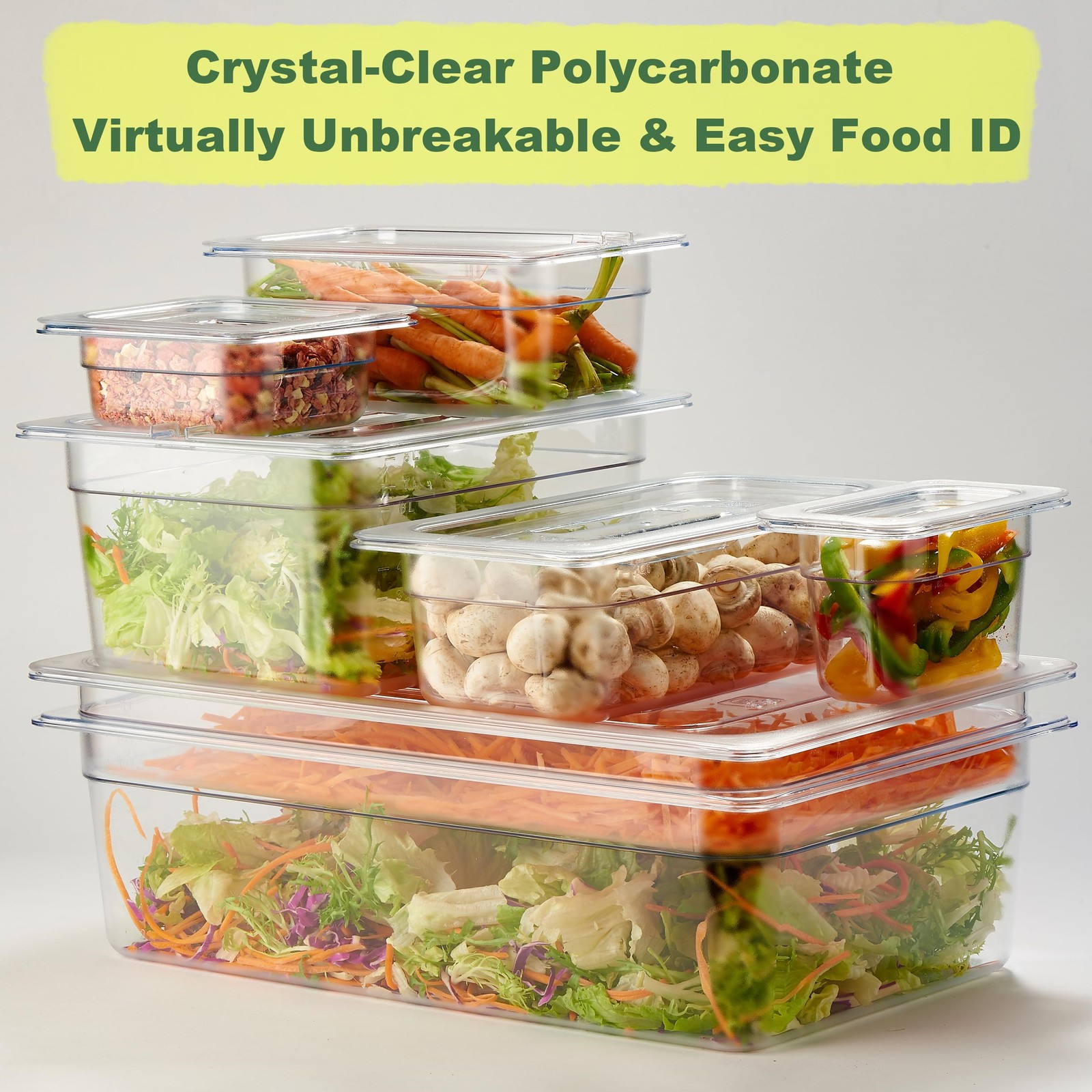 CURTA 6 Pack 1/6 Size 4 Deep NSF Polycarbonate Food Pans Dishwasher & Freezer