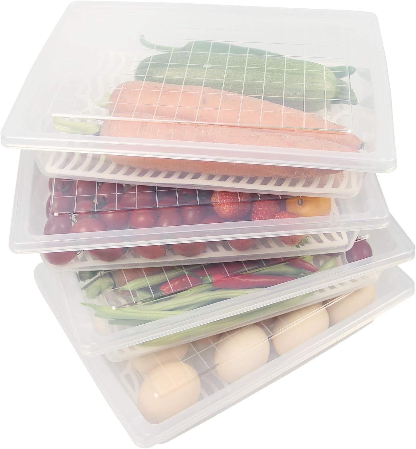 Food Storage Container Plastic Food Containers W/ Removable Drain Plate & Lid