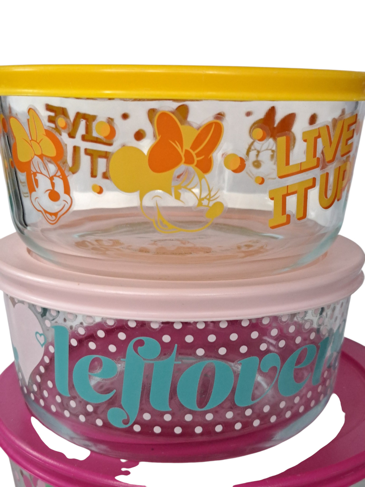 Disney Minnie Mouse Pyrex Glass Food Storage Bowls with Lids Set