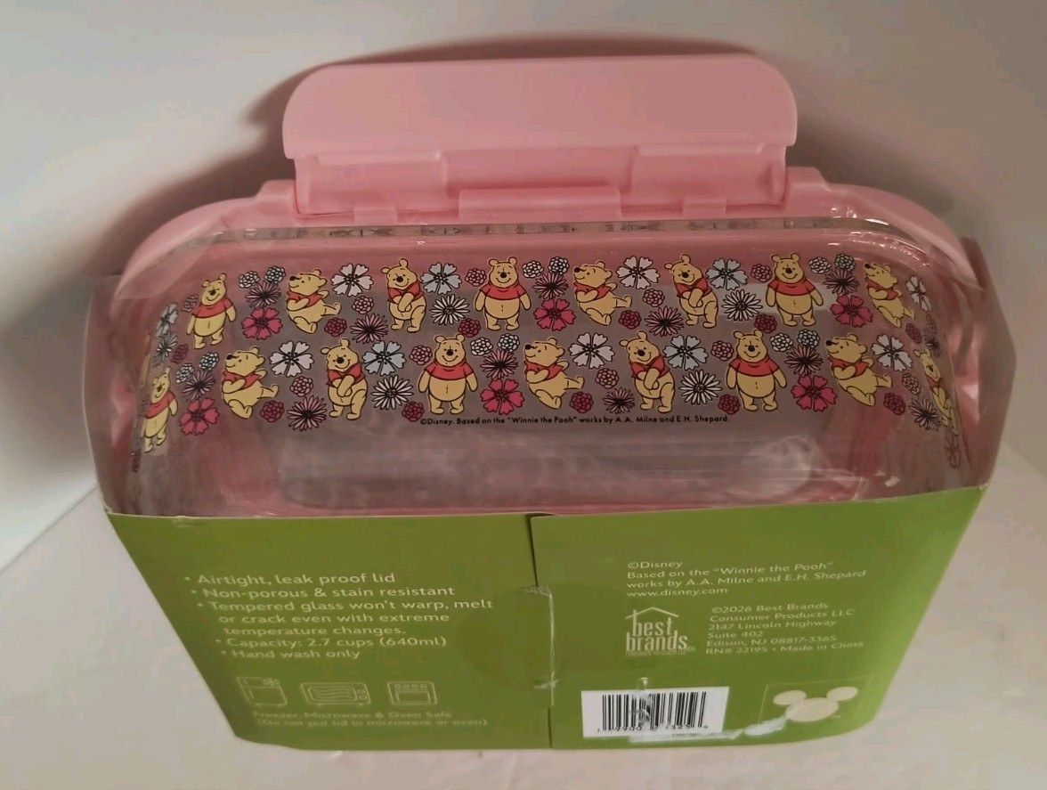 Disney Winnie the Pooh Glass Food Storage Container with Snap Lid (2-7 Cups) NEW