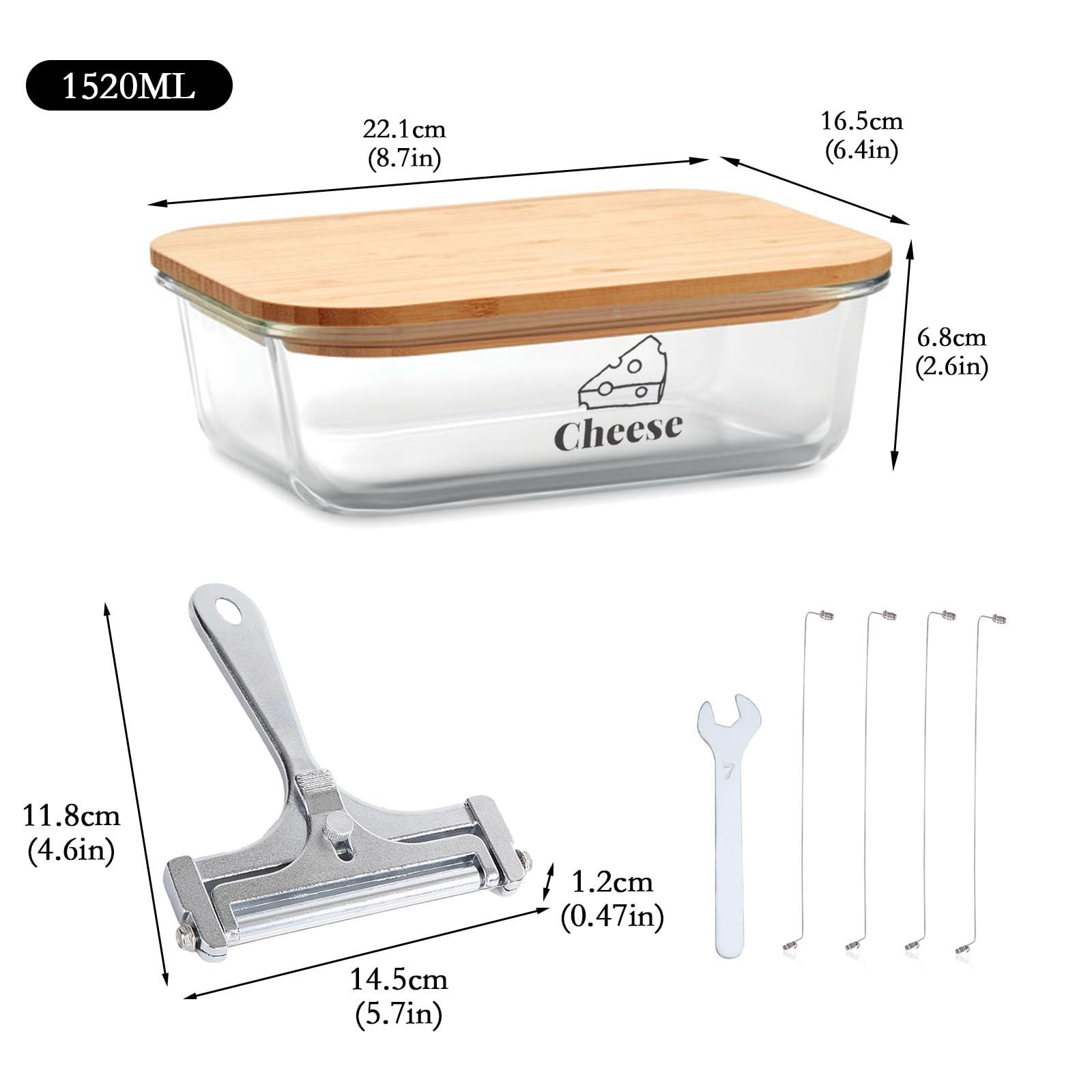 Yomjarl Cheese Container for 8.6 X 6.4 X 2.5 Inches, transparent