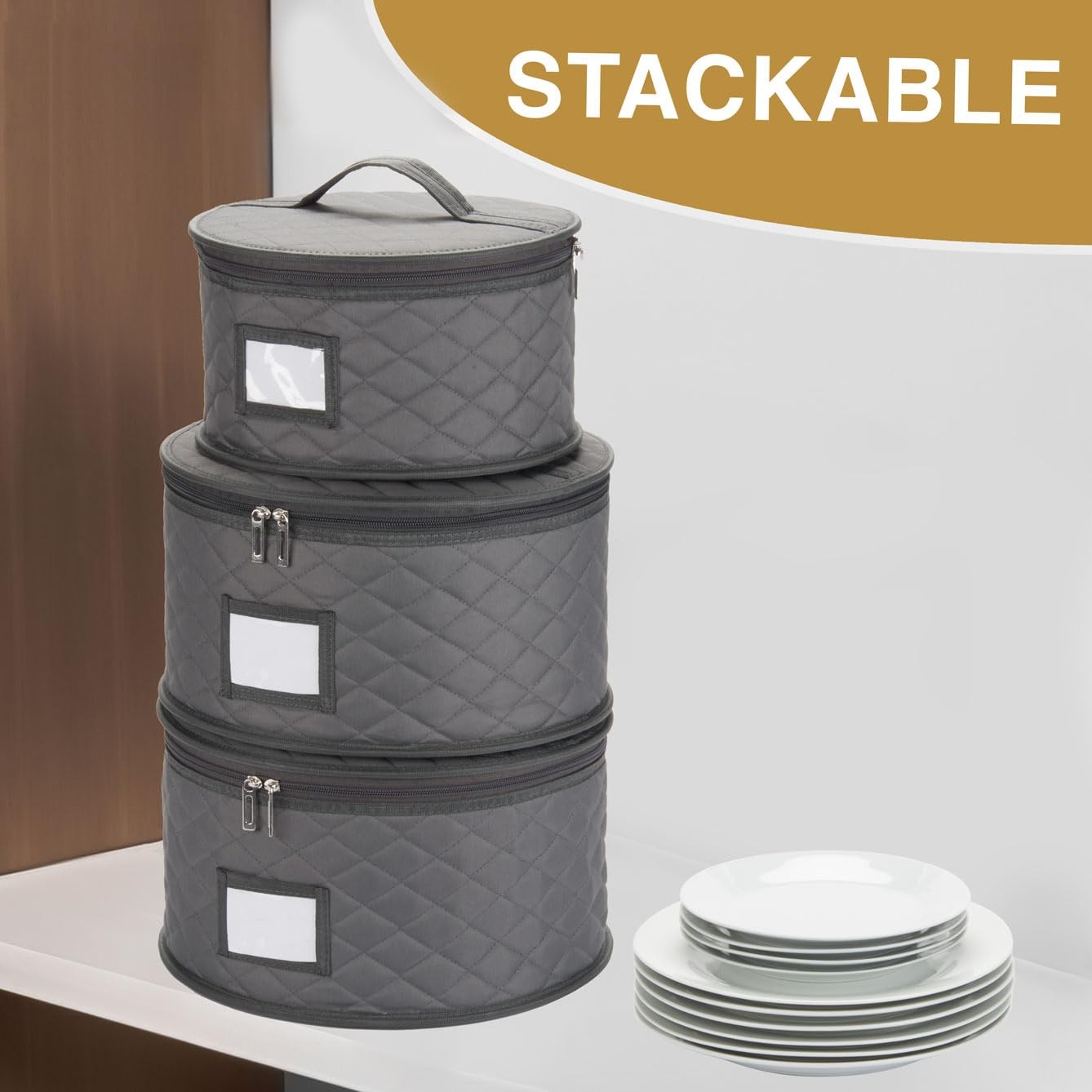 2 Pack China Charger Plate Storage Containers 15×7 Inch With 24 Felt Pads