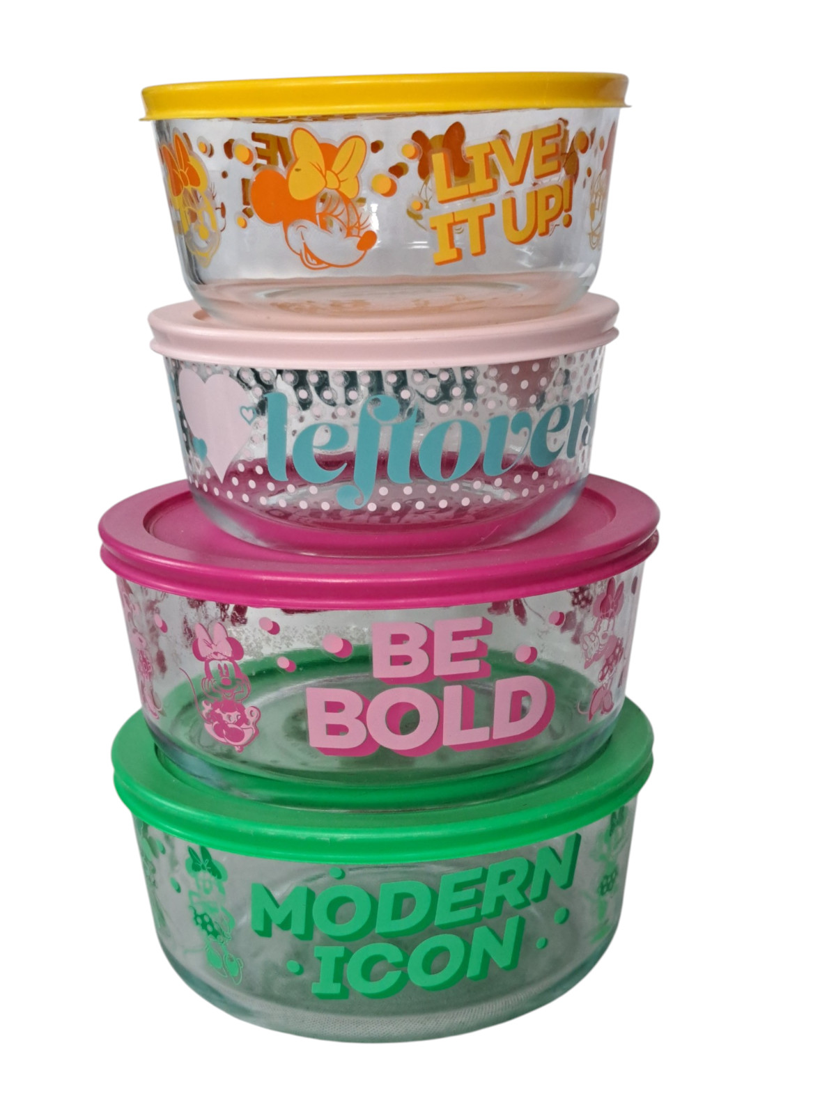 Disney Minnie Mouse Pyrex Glass Food Storage Bowls with Lids Set