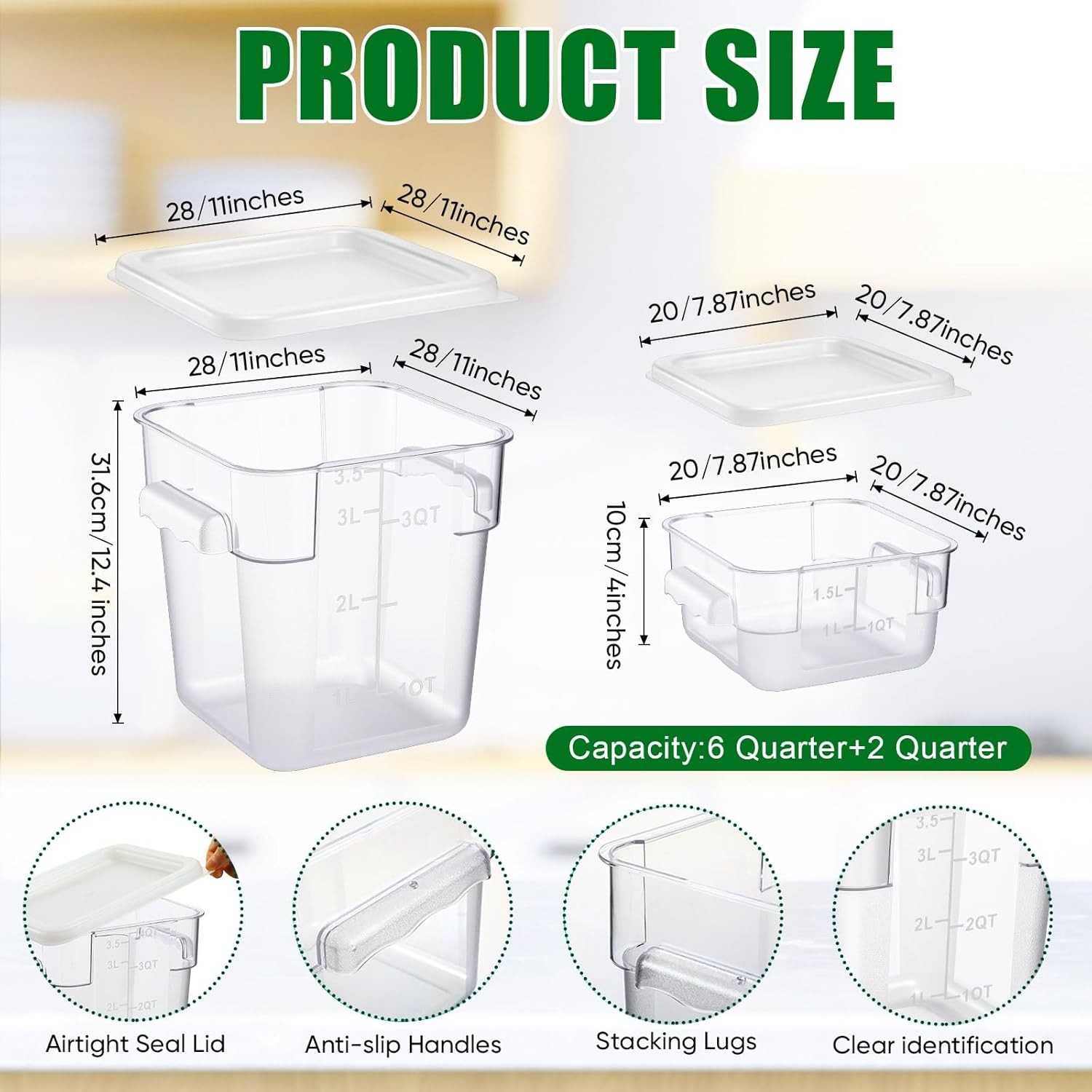 2 Pieces Square Food Storage Containers Polycarbonate Clear food Container