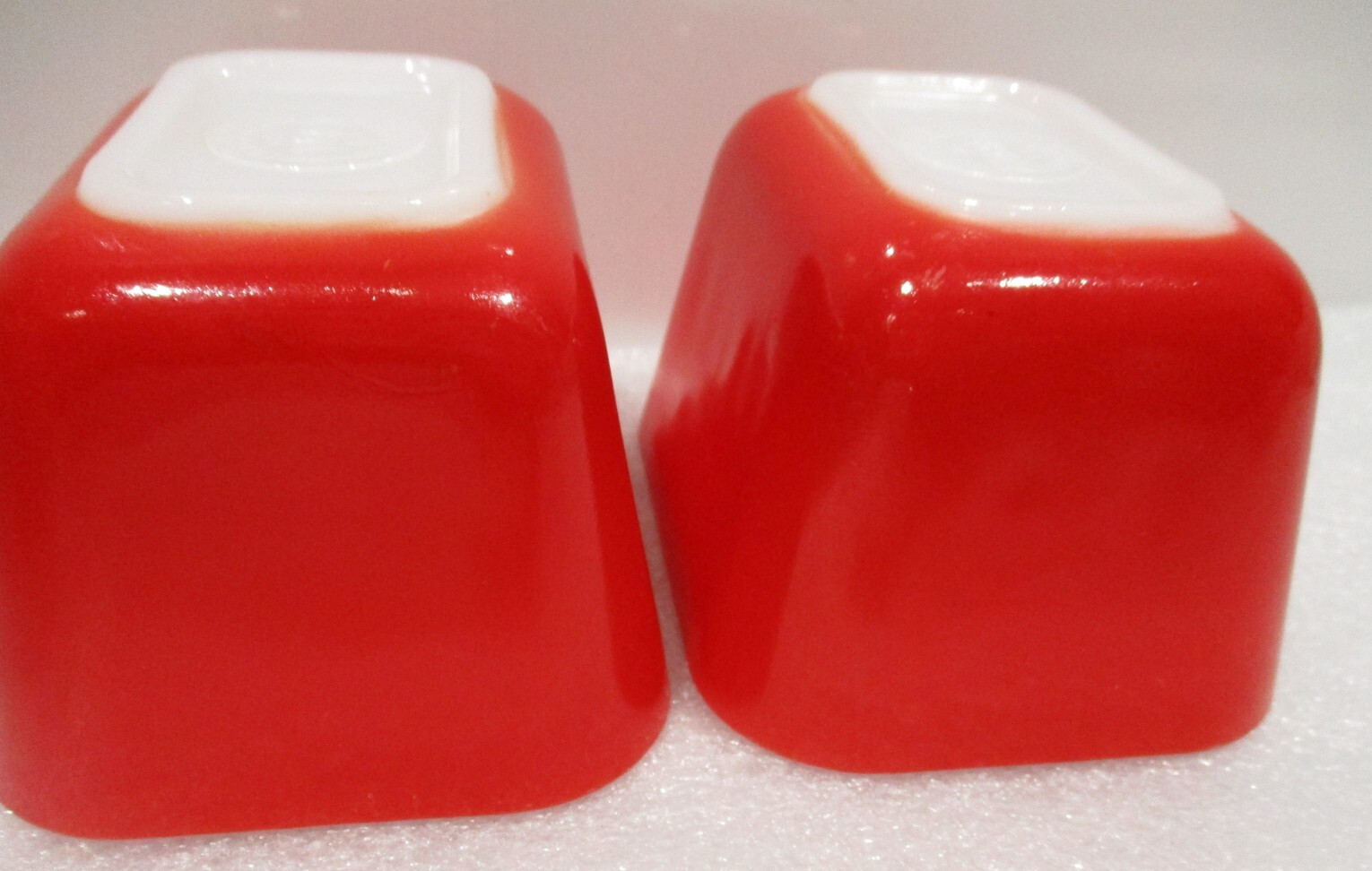 TWO Vintage Pyrex 501-B Fridgie Mini Glass Dish Red 1.5 cup *NO LIDS*