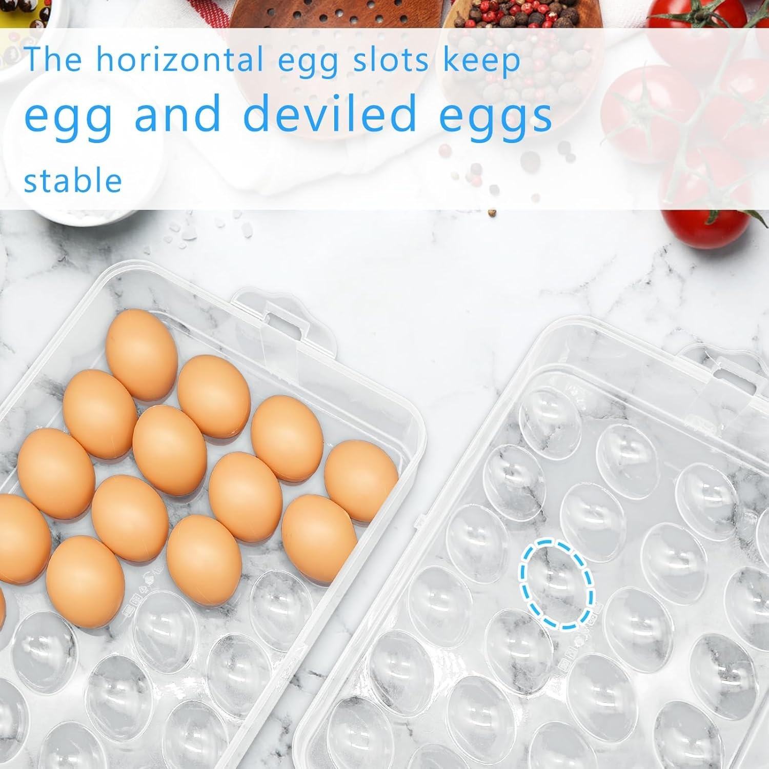 2 Layers Deviled Egg Containers with Lid,48 Slots Deviled Eggs Holder with Handl