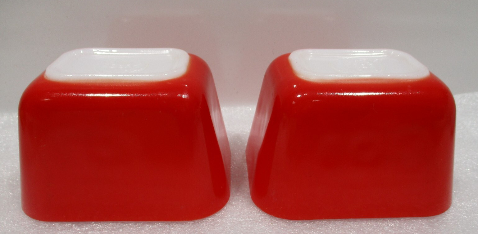 TWO Vintage Pyrex 501-B Fridgie Mini Glass Dish Red 1.5 cup *NO LIDS*