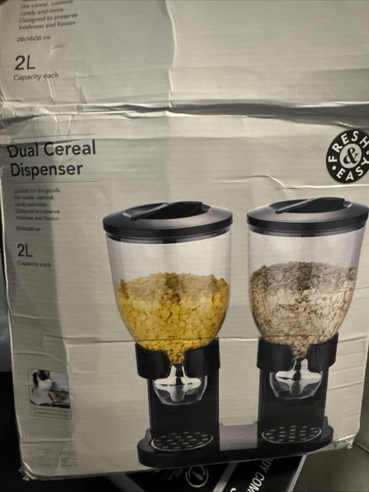 Fresh & Easy Dual Dry Food Cereal Dispenser NEW