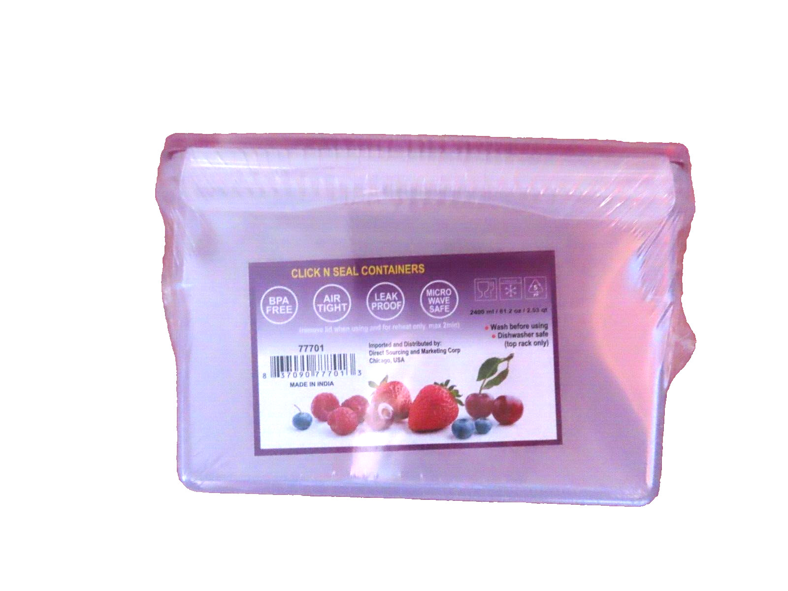 Click N Seal Food Storage Container Plastic Clear purple rim rectangle 81.2 oz