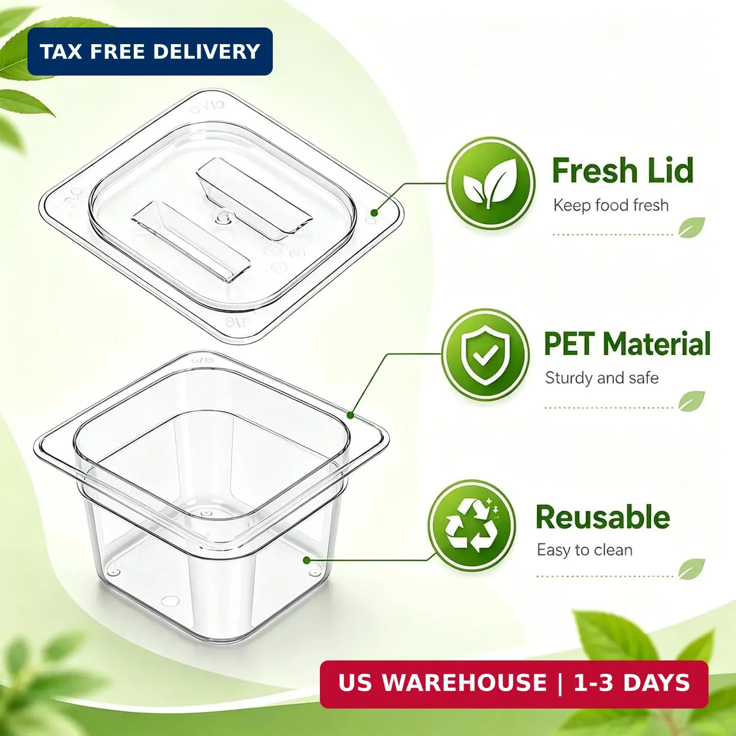 Bekith 6 Pack 1/6 Size Plastic Clear Food Pans with Lids for Kitchen Restaurant