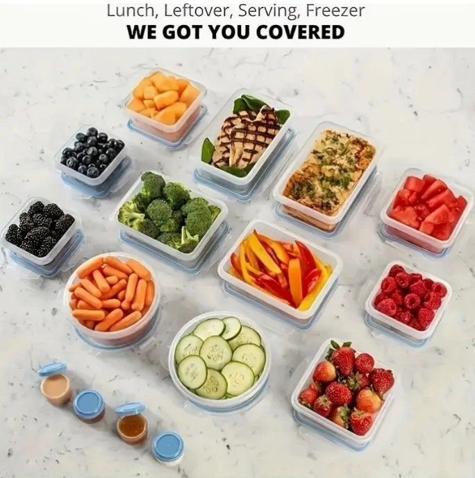 Food Storage Container Set, Fresh-Keeping Boxes, Easy-to-Secure Lids 20pcs