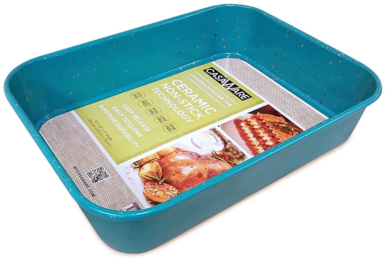 casaWare Ceramic Coated NonStick 13 x 10 x 3-Inch, Blue Granite