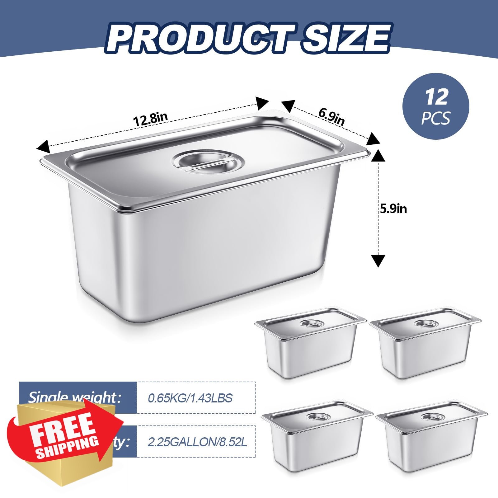 Mifoci 1/3 Size x 6″ Deep Steam Pan 12pk with Lids