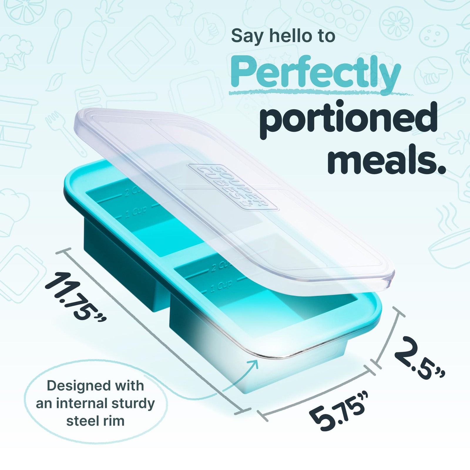 2 Cup Silicone Food Freezer Mold Aqua Portion Control Meal Prep Storage