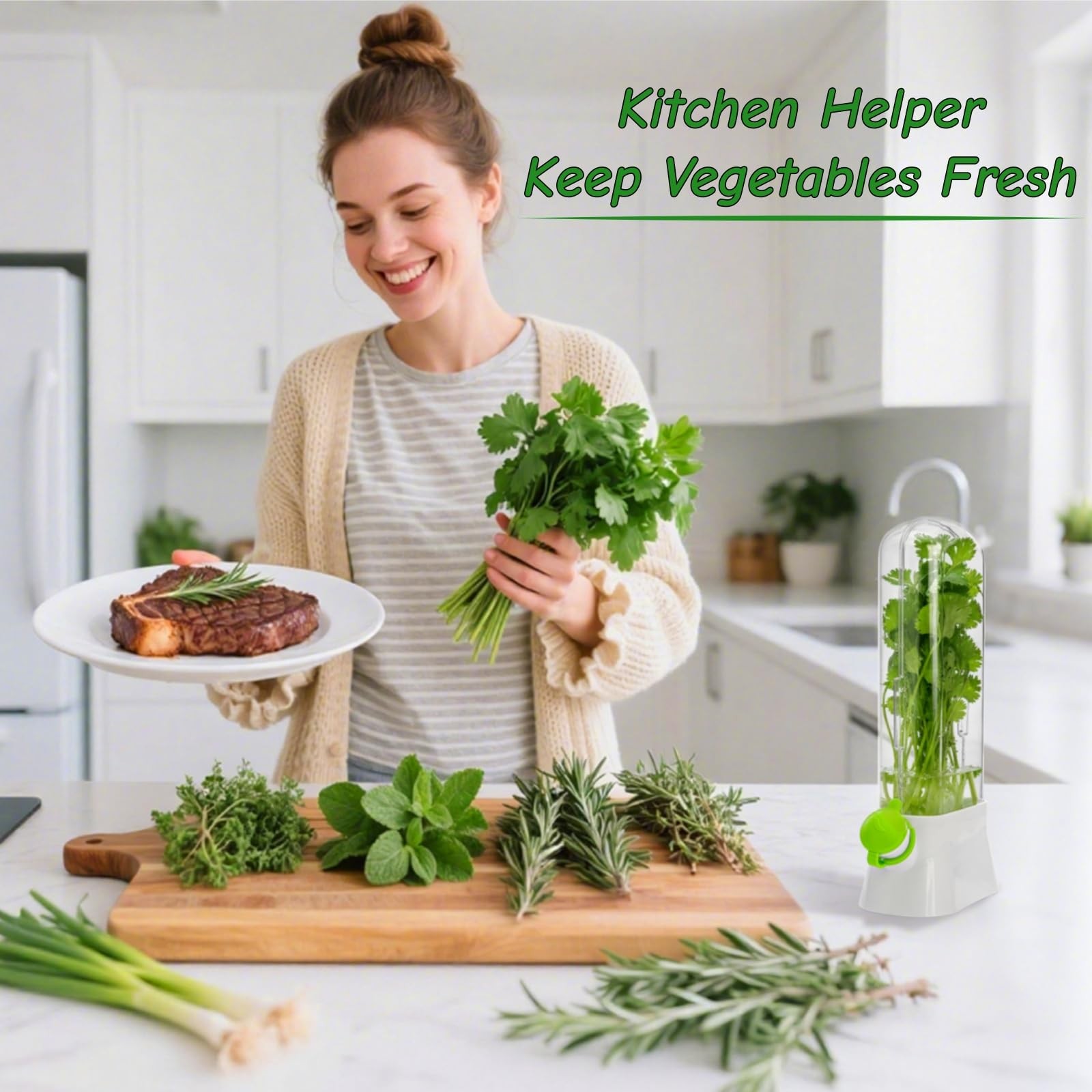 Jowgut 2 Pack Herb Saver for Refrigerator, Fresh Herb Keeper Preserver, Safe …