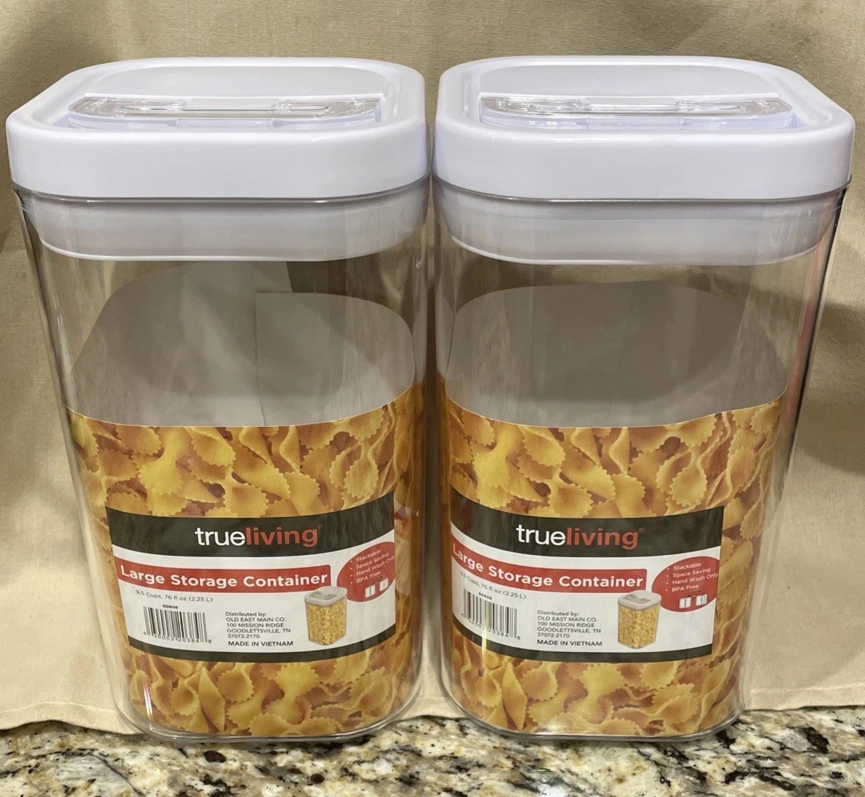 2-True Living 9.5 Cup Clear Plastic Storage Container White Snap Lid Stackable