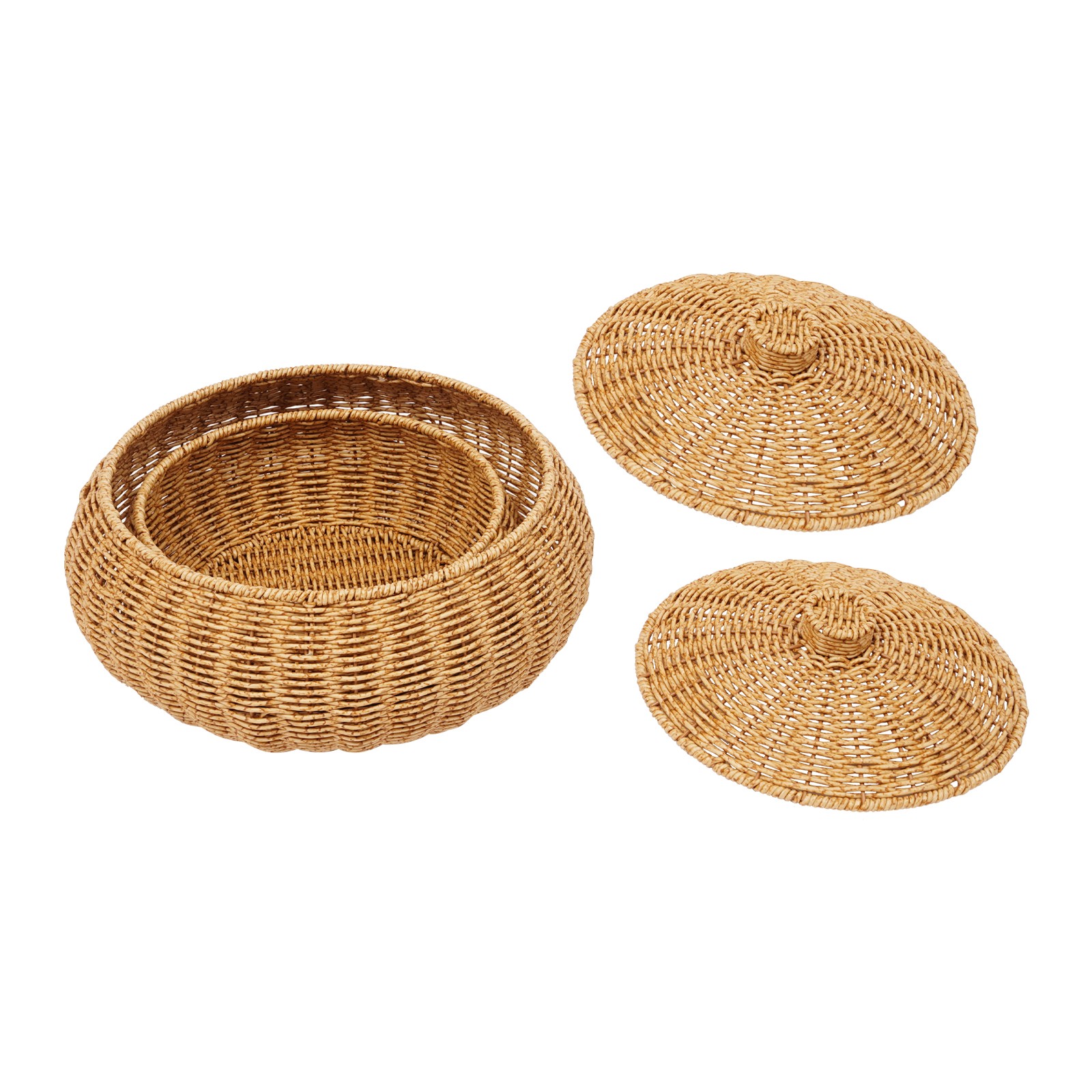 2PCS Vintage Farmhouse Round Hand Woven Storage Basket with Lids for Home