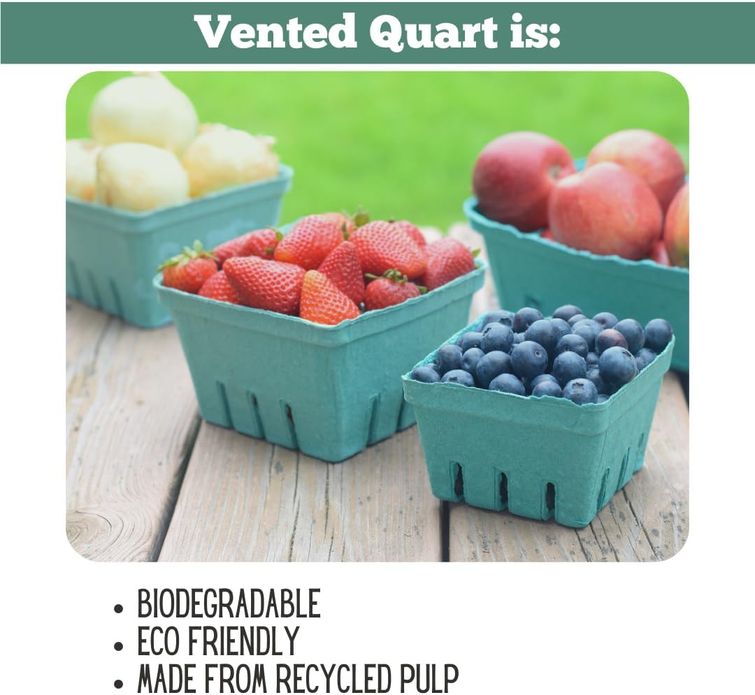 42 Pack QUART Green Molded Pulp Fiber Berry/Produce Vented Baskets for Fruit and