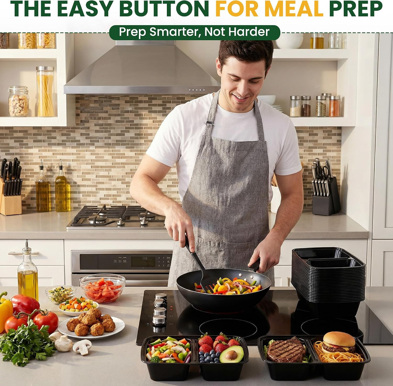 50 Pack 28oz Meal Prep Containers with Lids 2-Compartment, To Go Take Out Plasti