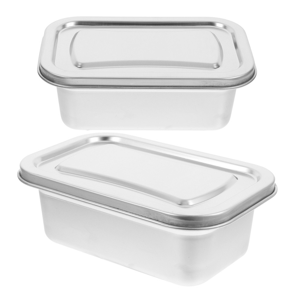 2 Pcs Stainless Steel Freezer Containers Fridge Storage Ice Cream