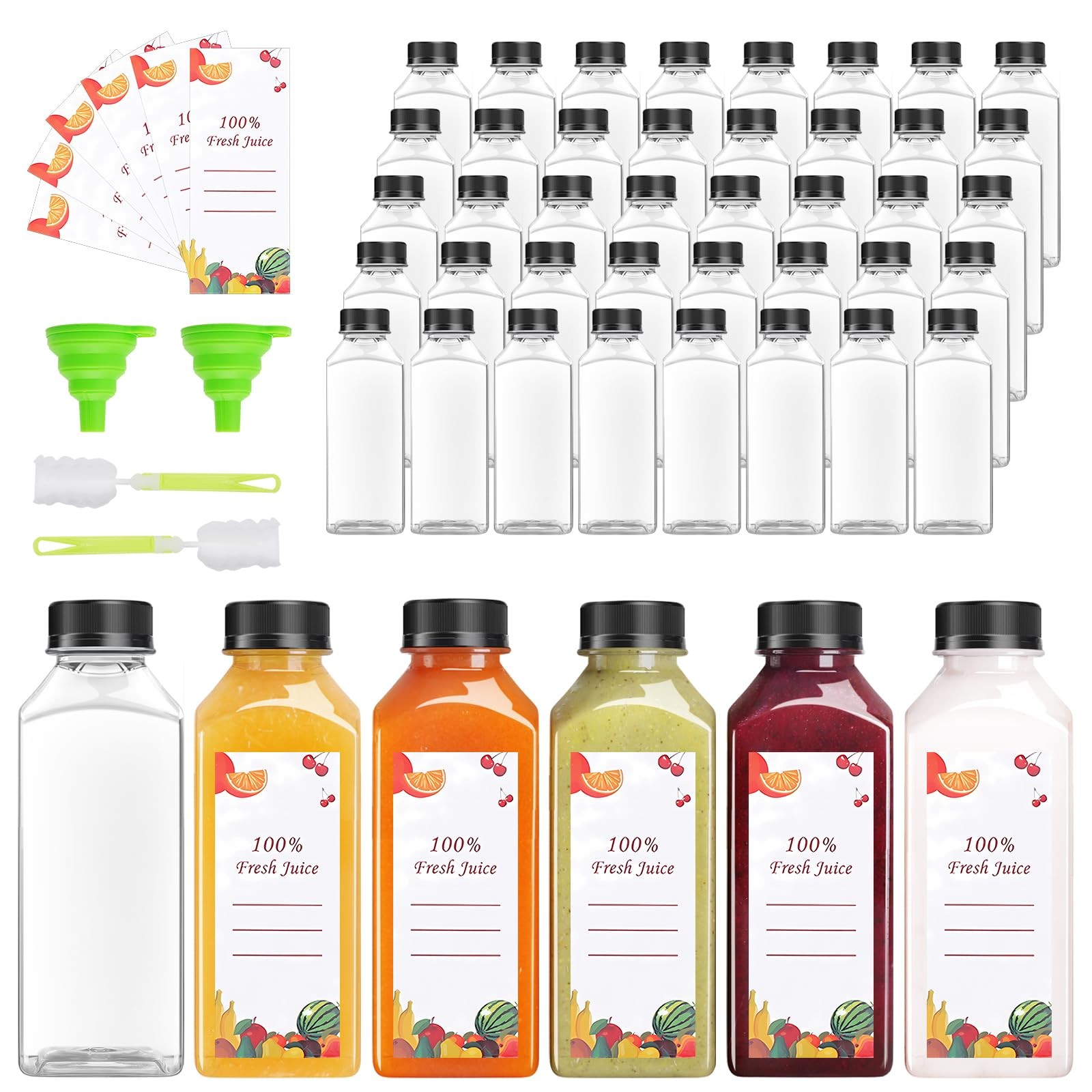 56pcs 12oz Pcs Juice Bottles, Juice Bottle with Caps Reusable Empty Clear Bot…