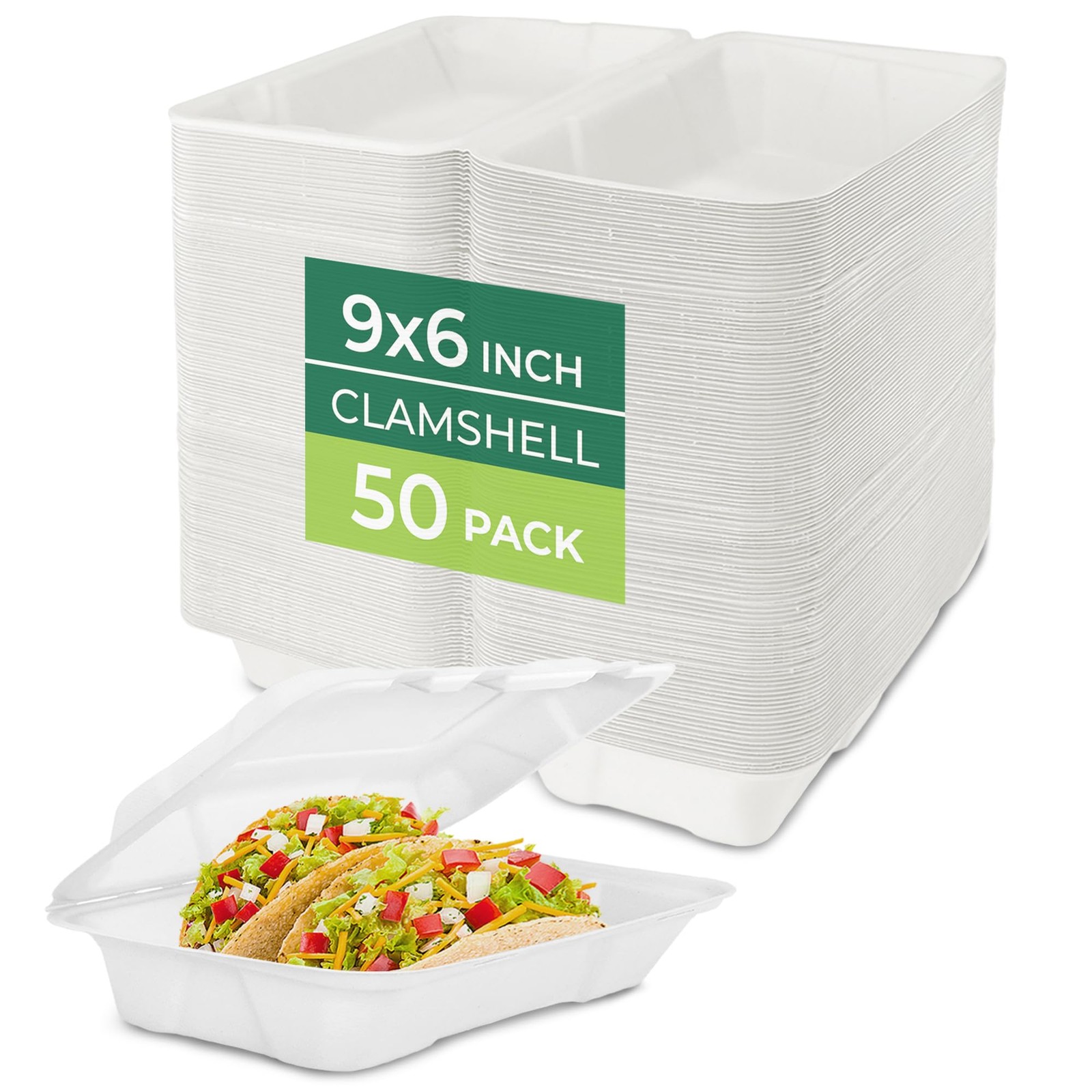 Freshware Clamshell Food Containers with Lids 9×6 50-Pack Disposable To Go