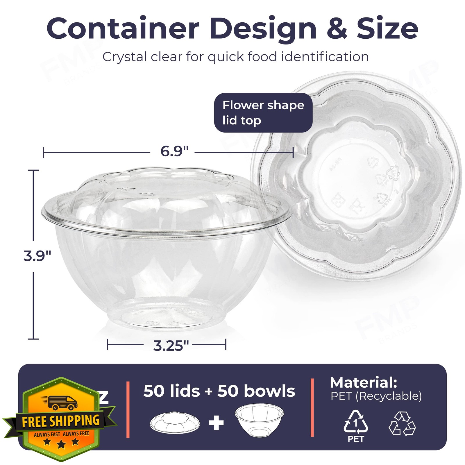 Fit Meal Prep 32oz Salad Bowls w/Lids 50 Pack