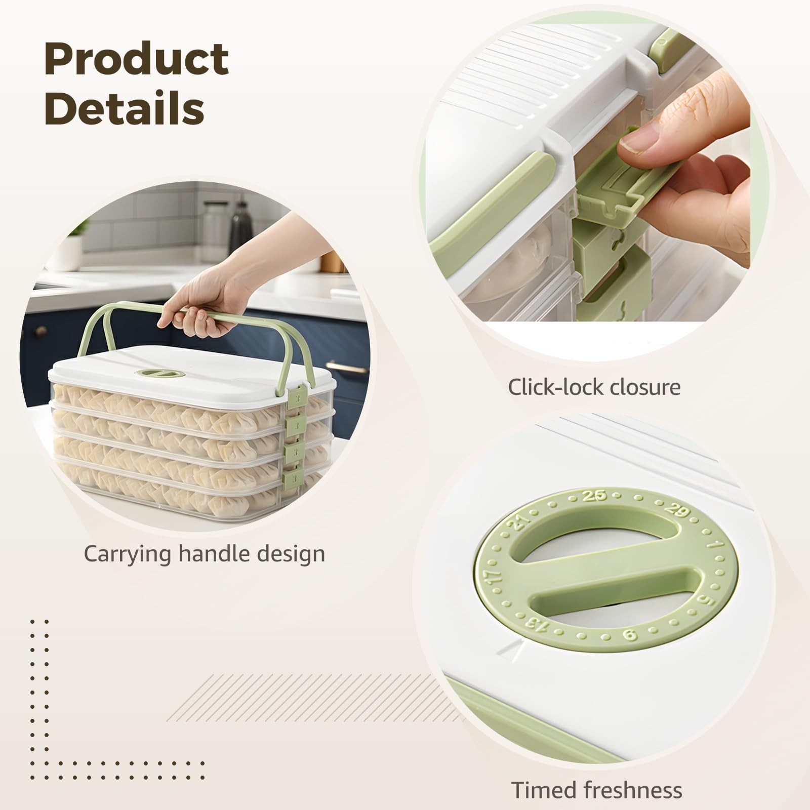 Varku Dumpling Storage Container, 4-Layer Stackable Freezer Food Organizer wi…