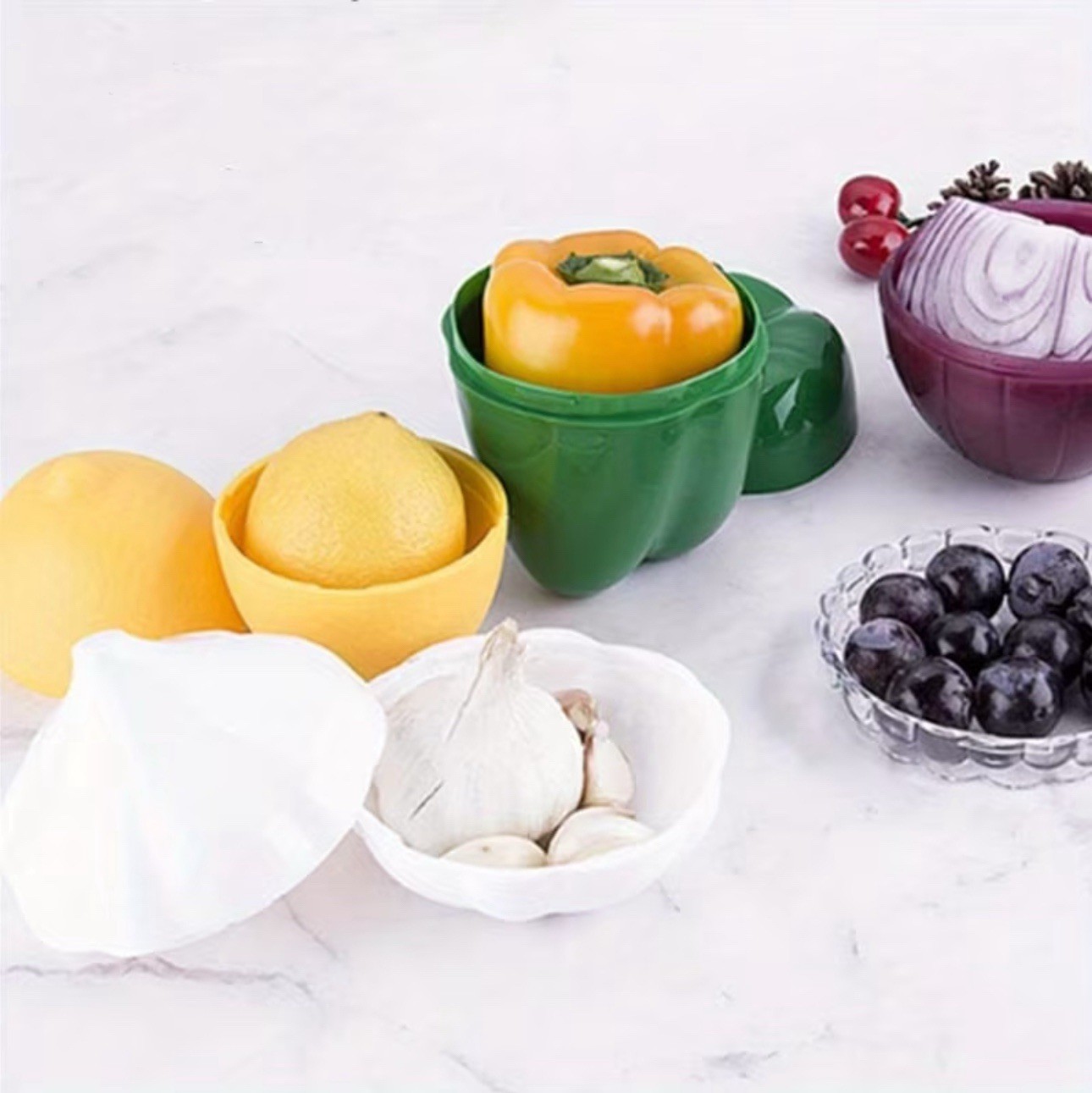 OUKEYI 5-Piece Set Fruit Container Refrigerator,Onion Storage, Green