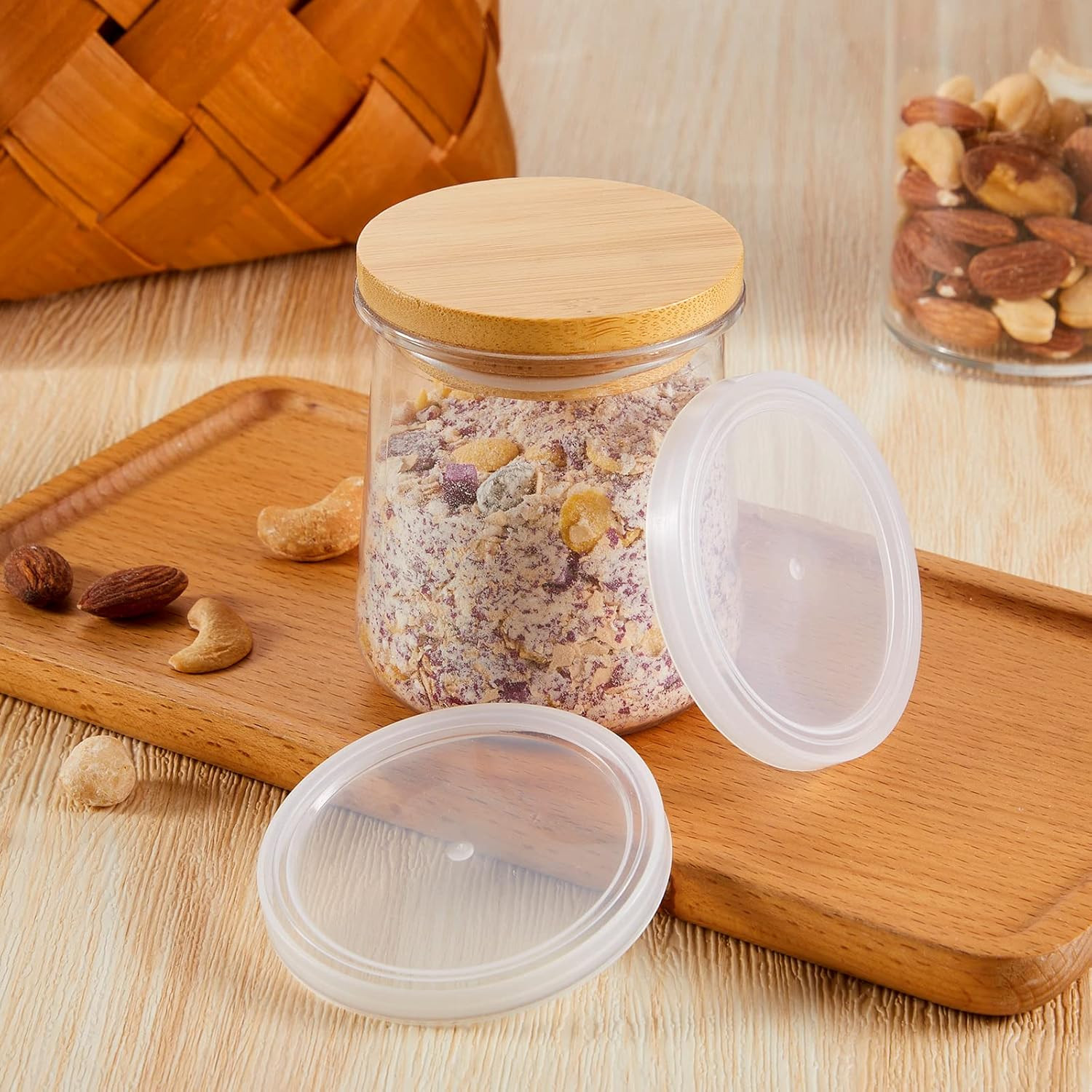 40 Pcs Yogurt Jar Lids Set Compatible with Oui 5 Oz Clear Plastic Silcone Bambo