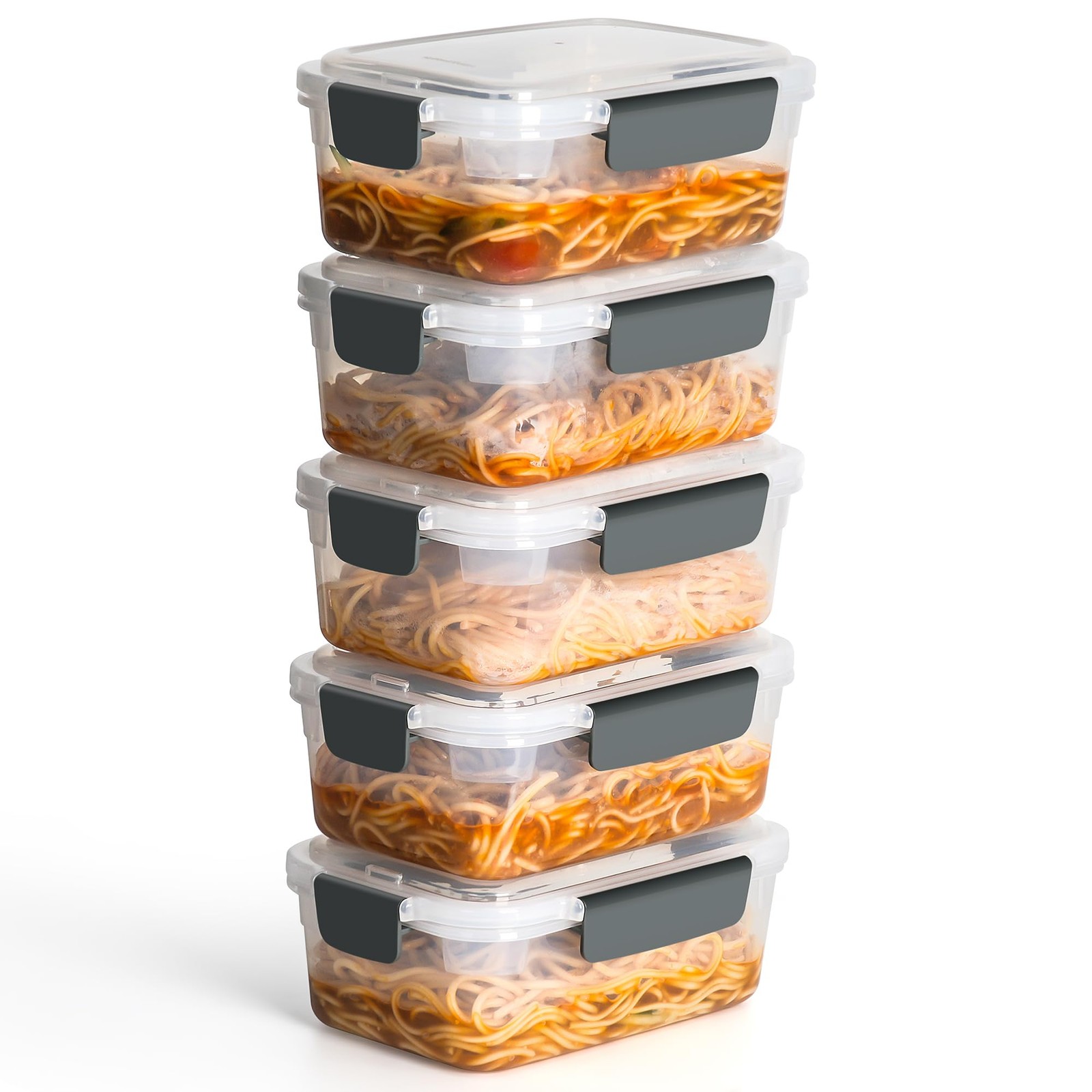 YORY 5 cup Plastic Food Storage Containers with Lids 5 cups, transparent