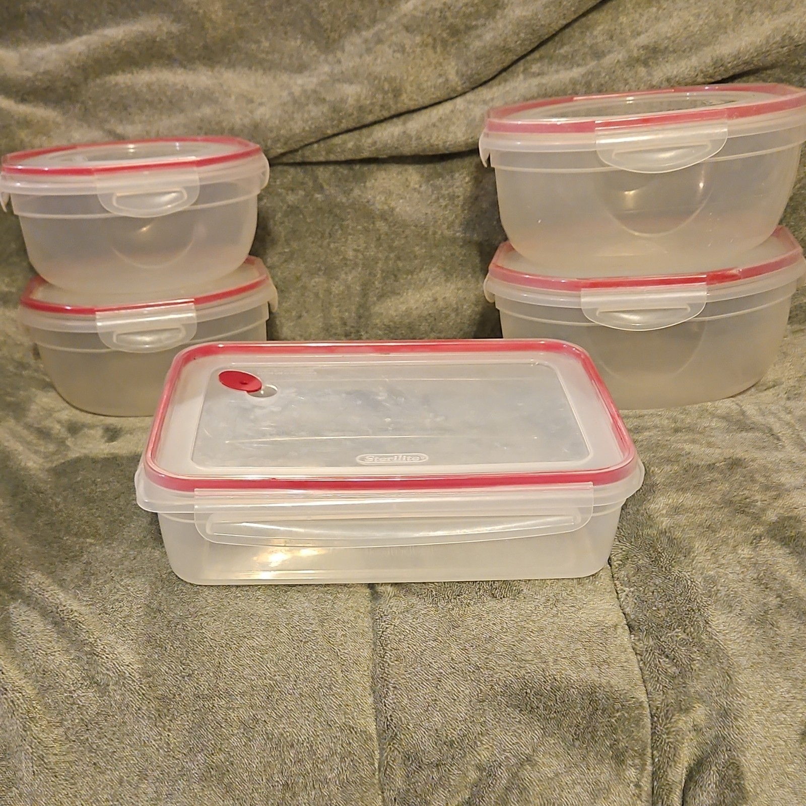 Sterilite 5pc Food Storage Container Set, Clear & Red, Snap Lid